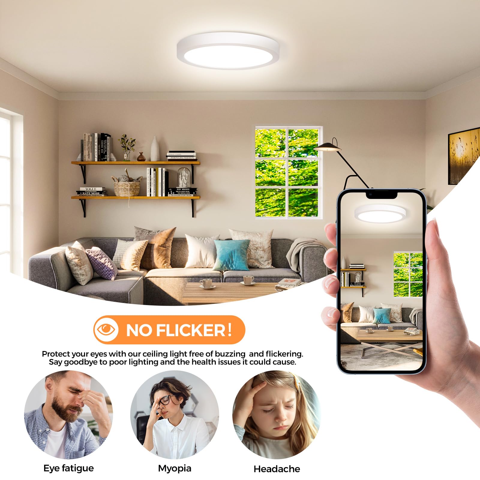 7Inch Flush Mount Led Ceiling Lights 100W Equivalent 4000K Natural White, 15W 1500Lm Dimmable Flat Surface Mount Ceiling Light, Small Round Light Fixtures For Closet Basement Hallway Kitchen, 4 Packs