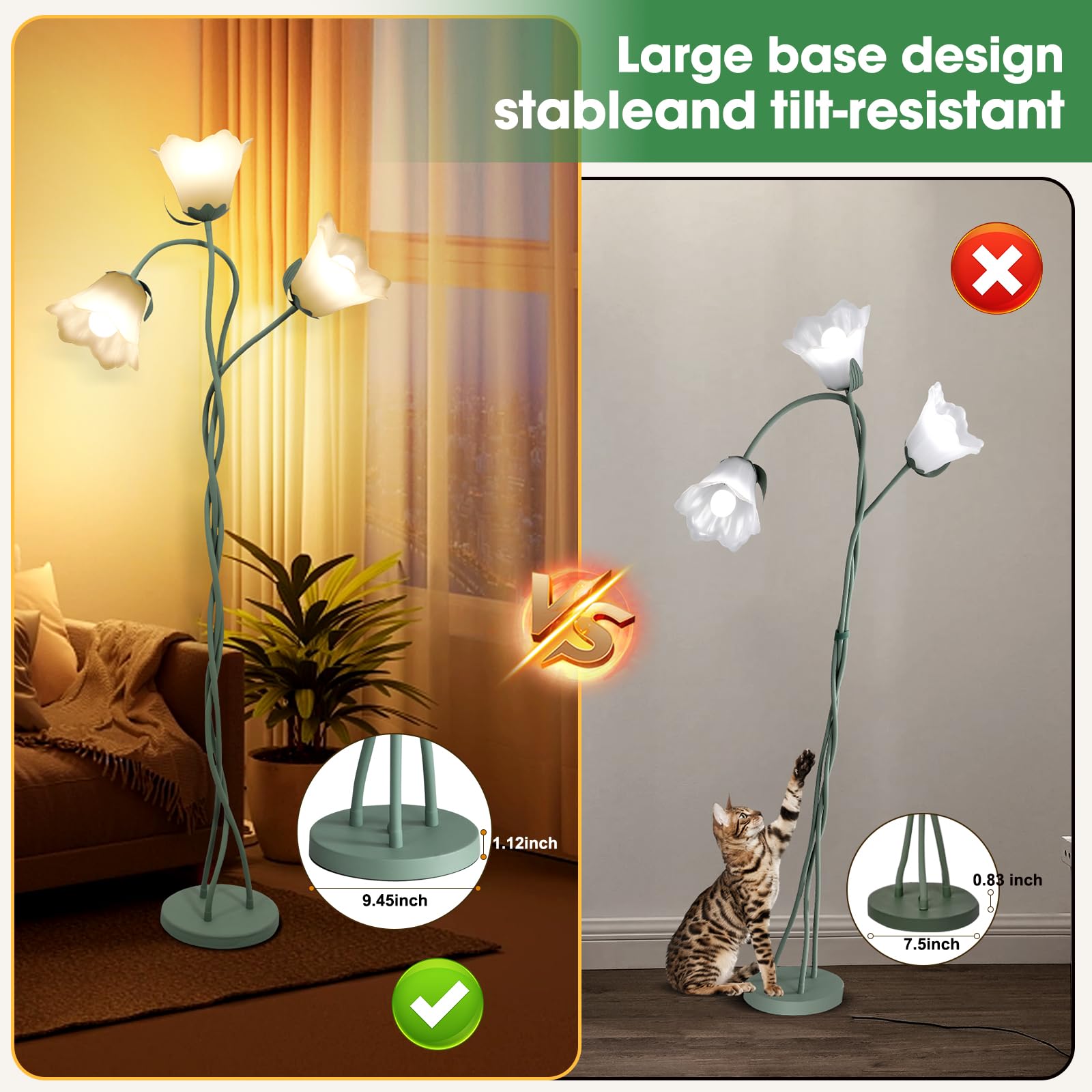Hunhun Dimmable Flower Floor Lamp For Bedroom Room, 3-Color Temperatures Tall Floor Reading Lamp With Diy Flexible Neck Shaft, R