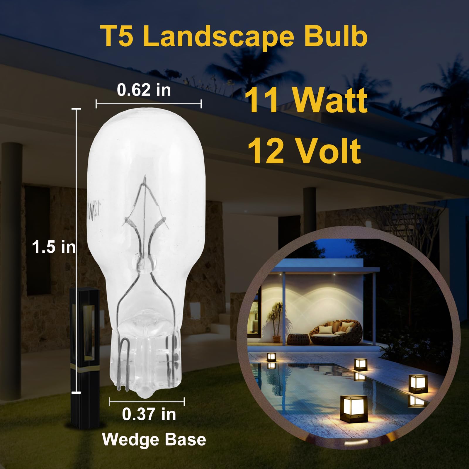 QYKAVM T5 Low Voltage Landscape Light Bulbs - 12-Pack, 12V, 11W, Clear Glass, 2800K Warm White, CRI 85,