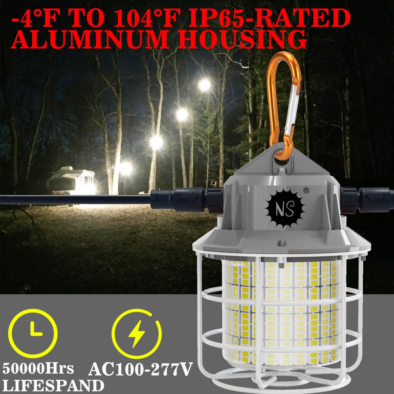 NS Heavy-Duty Linkable LED Work Light, 8700LM, 13ft Cord, Indoor/Outdoor, Gray, Model TWL55W-01-C