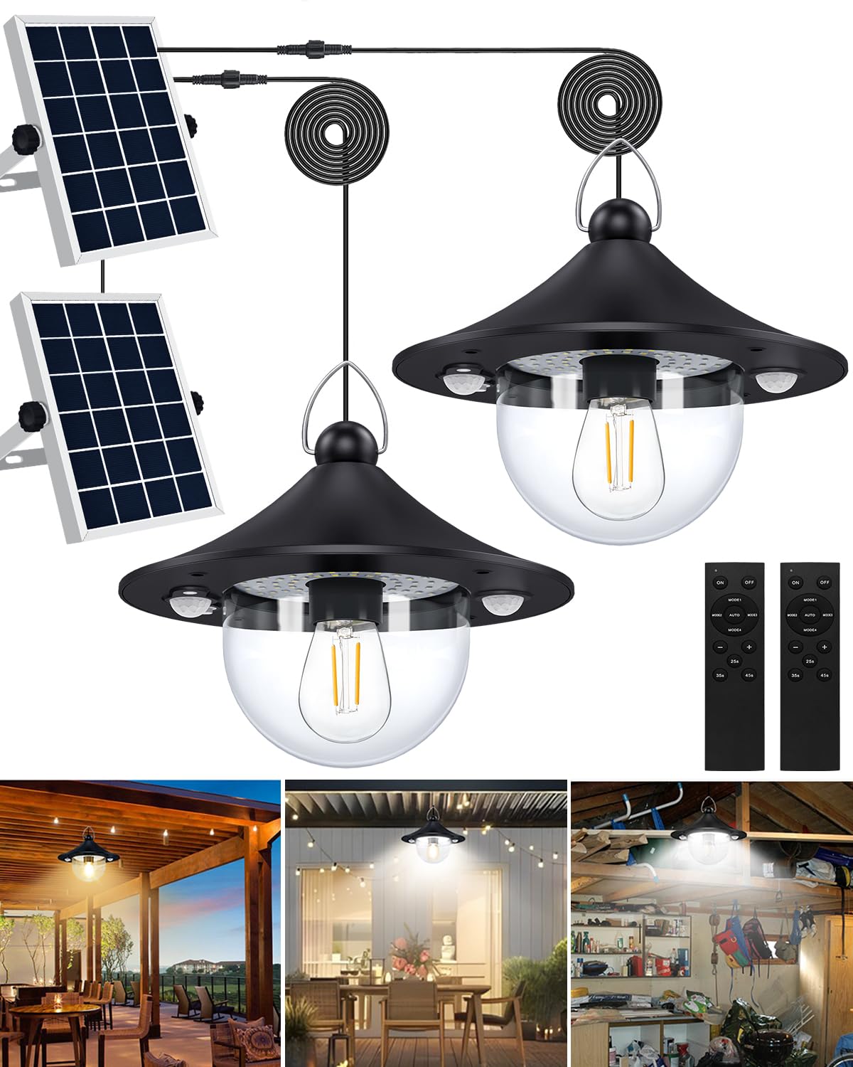 AEQ Solar Shed Light 3000LM with Remote Control, Double Motion Sensor, 5 Modes, 2-Pack, Black, Model AE001