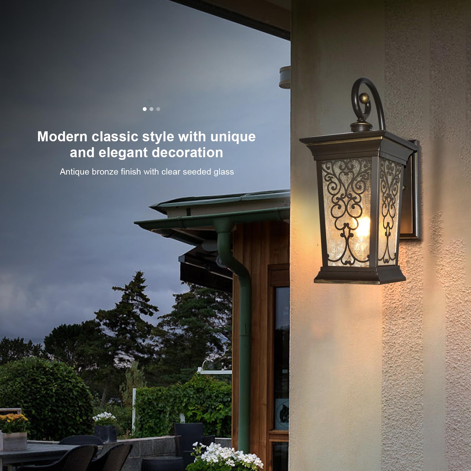 Alvime Outdoor Wall Lights, Waterproof Bronze Lantern, E26 Base, Seeded Glass For Entryway