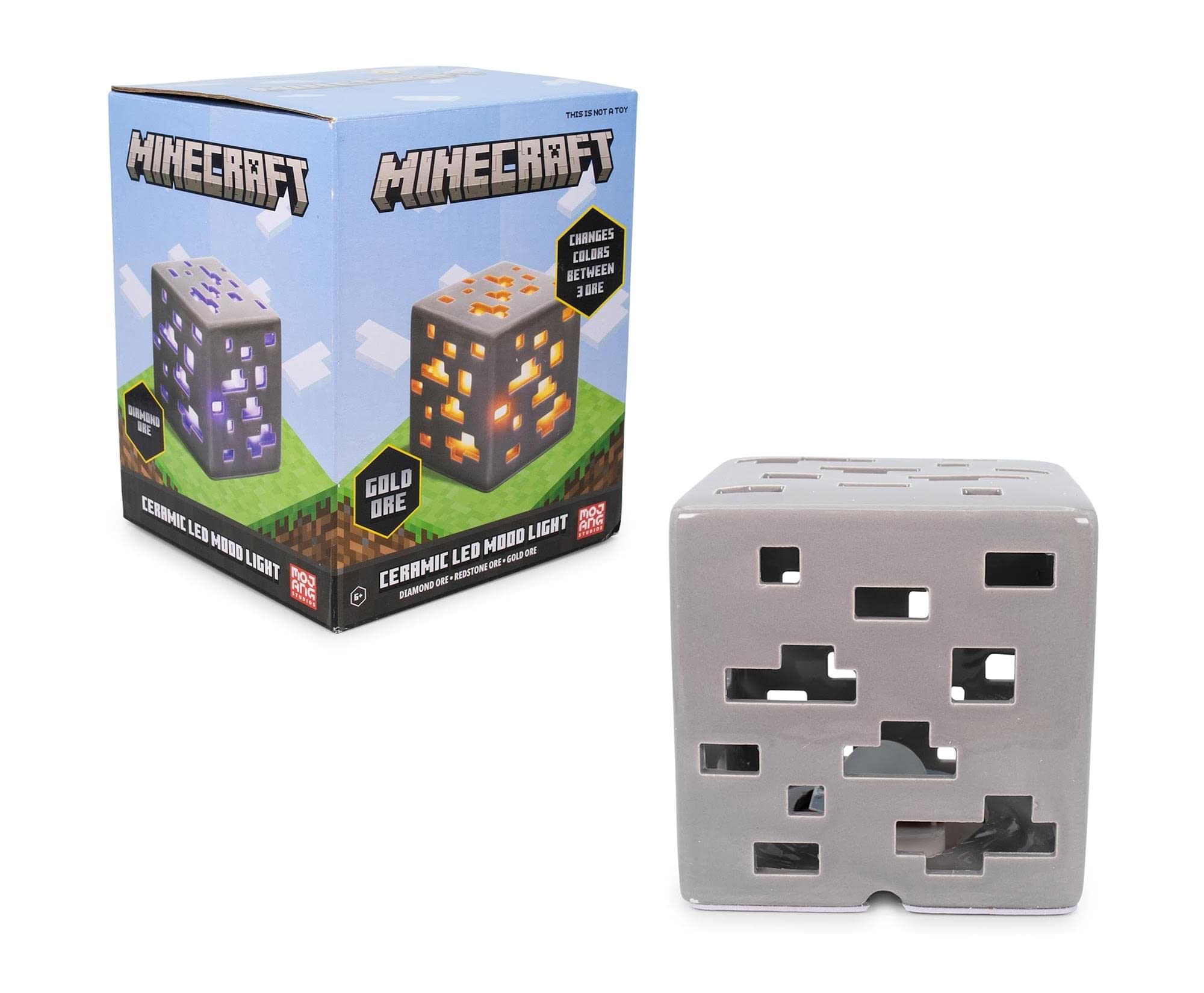 Minecraft Ceramic Ore Block Mood Light | Nightstand Table Lamp With Led Light For Bedroom, Desk, Living Room | Home Decor Room Essentials | Video Game Gifts And Collectibles | 6 Inches Tall