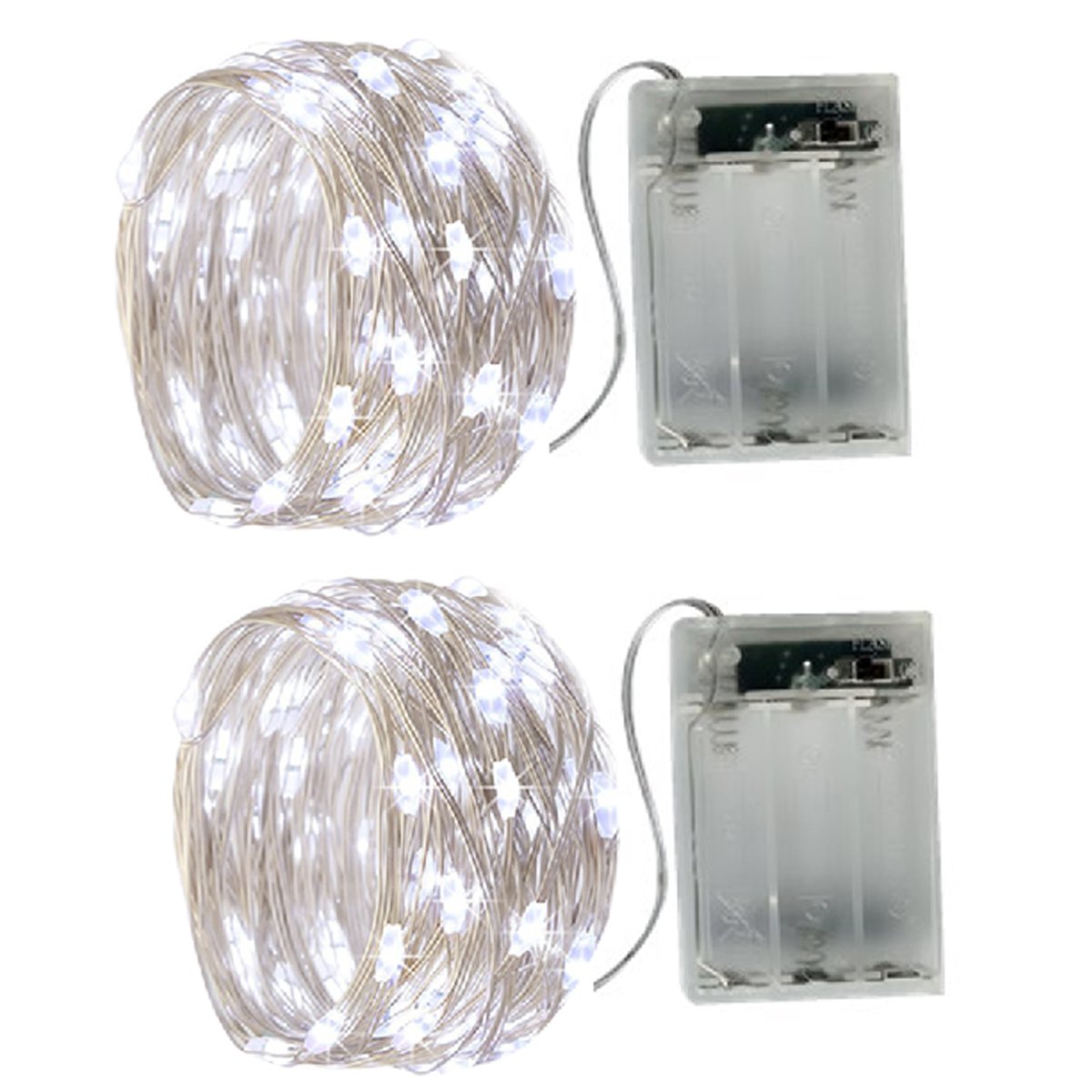 BXROIU Fairy Lights, 50 LEDs, Battery Operated, Silver Wire, 16.4Ft, Cool White, 2 Modes, Perfect for Bedroom & Christmas Decoration