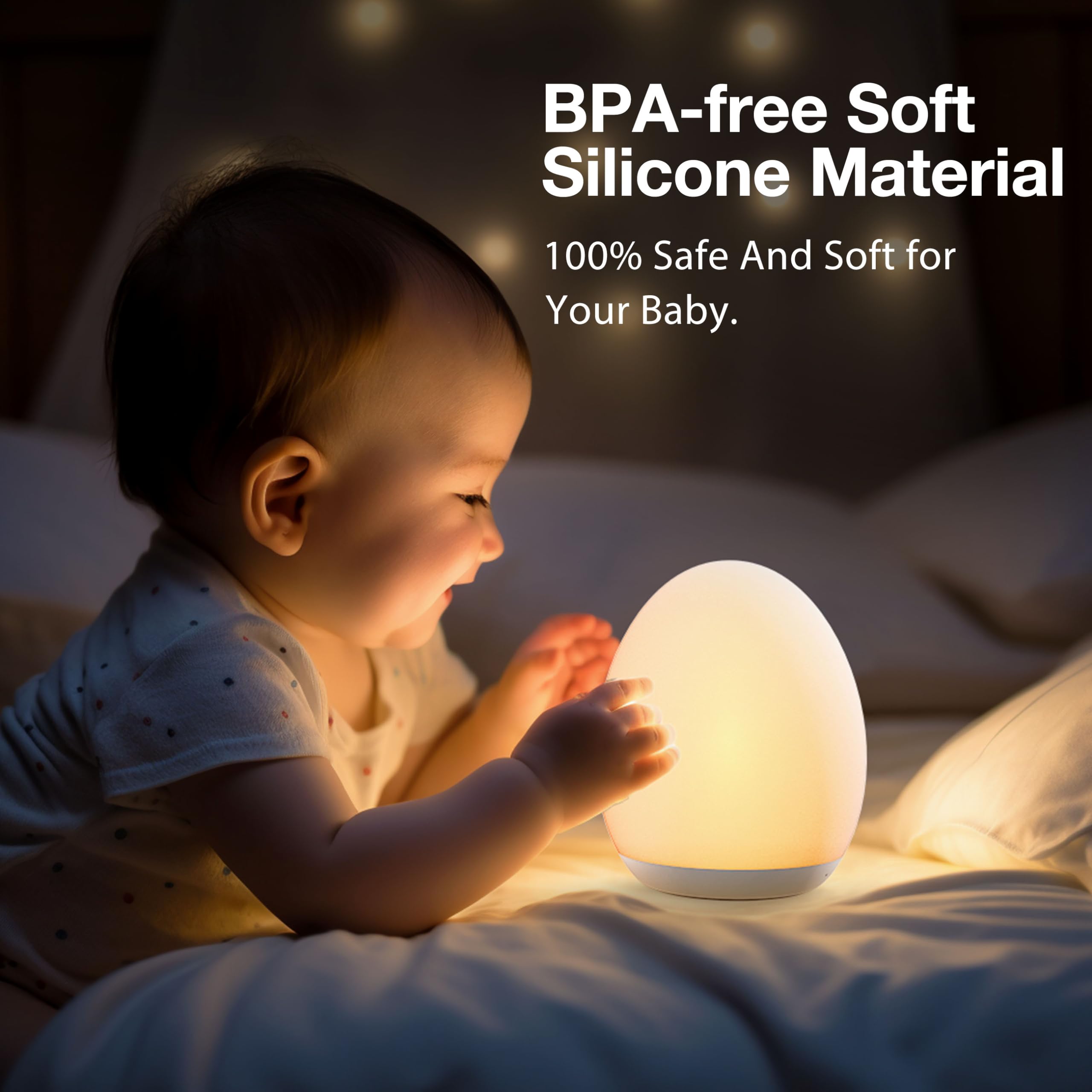 JolyWell Night Light for Kids, Rechargeable Egg Light with 7 RGB Colors, Touch Control, BPA Free, Model JW-CL002, White