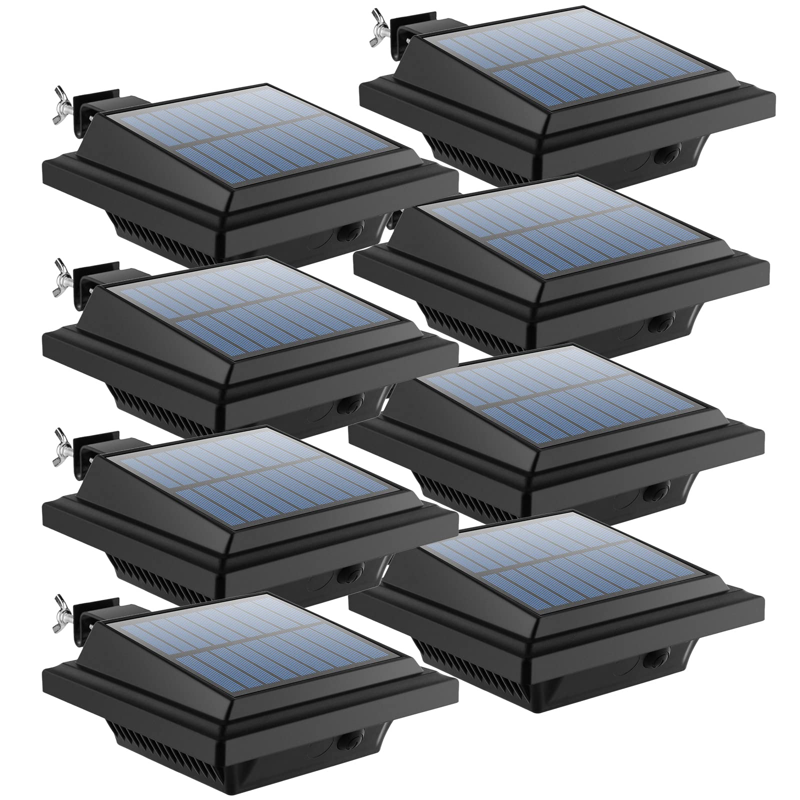 UniqueFire Solar Gutter Lights - 40 LEDs, Waterproof, Black/Warm White, 8 Pack, Model 10297, Ideal for Decks, Fences, and Yards