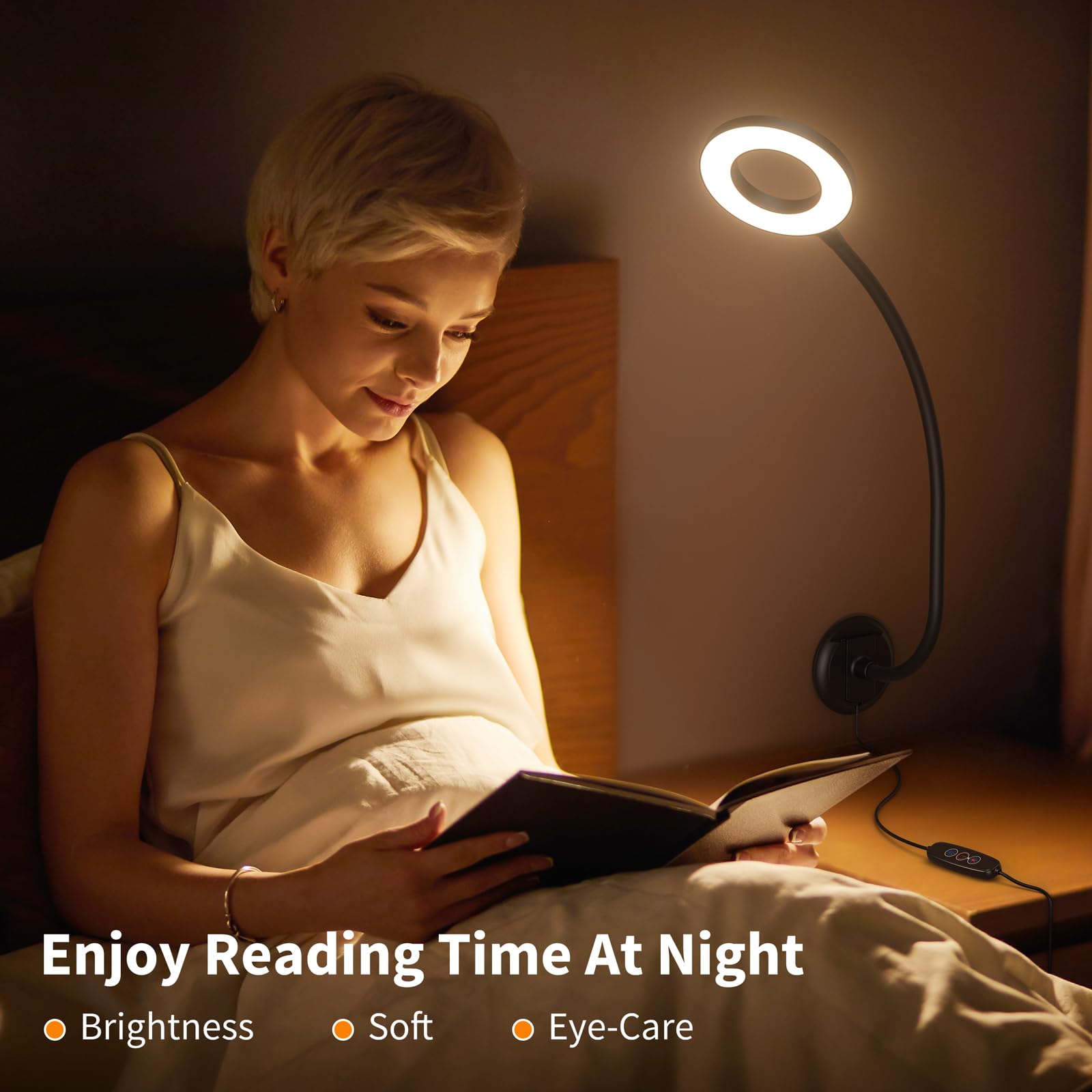 Kaulsoue Wall Mounted Reading Light - 360° Gooseneck, 5 Color & Brightness Adjustable, Black, Model KX10, 2 Units