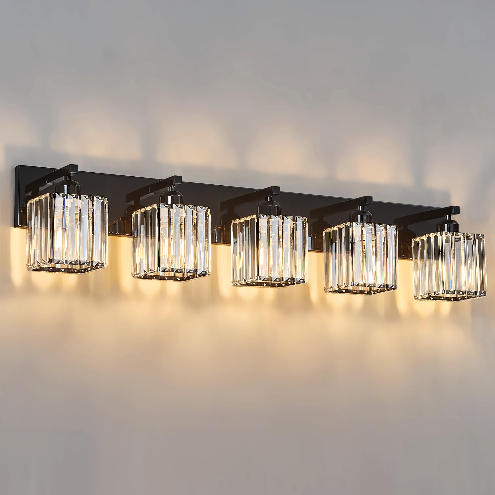 FDPBY Modern Bathroom Vanity Light 5-Light Plating Black Crystal Wall Fixture Model 002 Metal