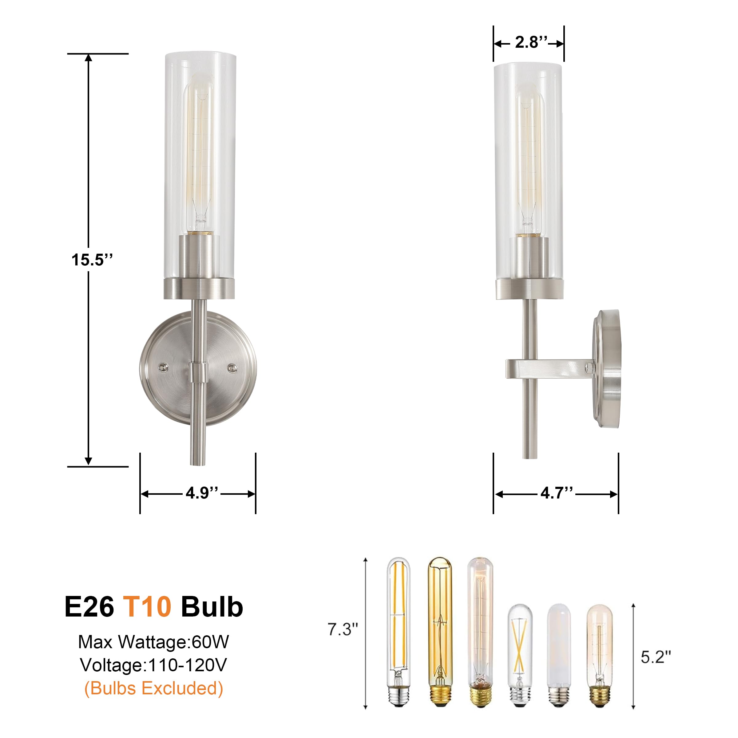 Wall Sconces Set Of Two Brushed Nickel Bathroom Sconces Wall Lighting With Clear Glass  Modern Sconces Wall Decor Set Of 2 Wall Light Fixtures For Bathroom Mirror Living Room Hallway Bedroom Wall Lamp