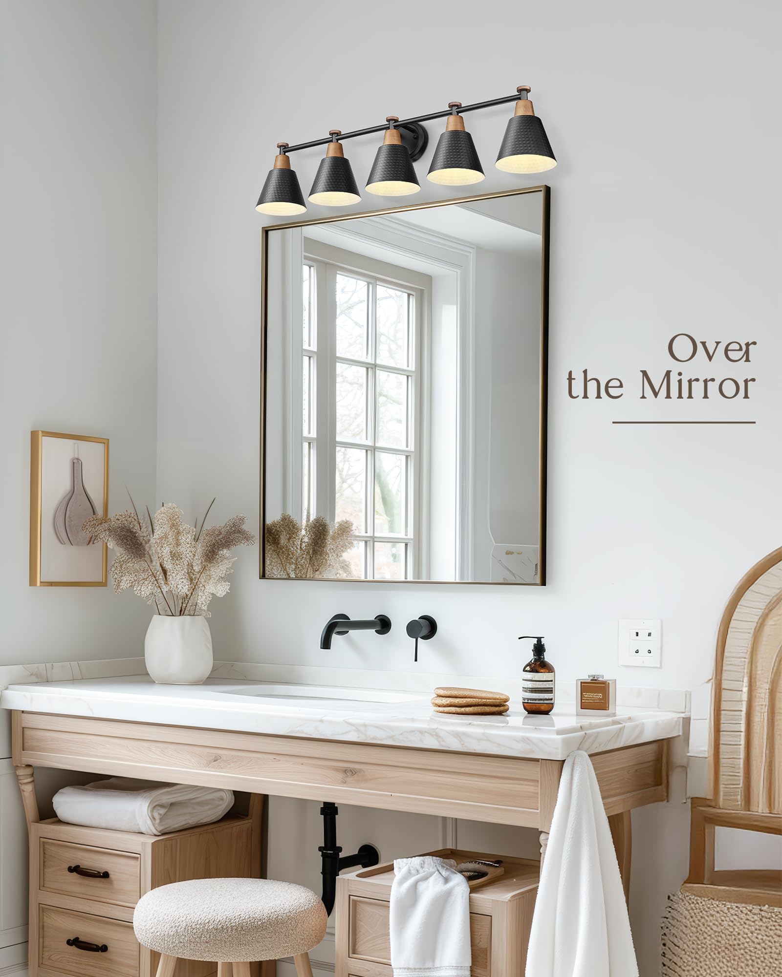 FEMILA Black Vanity Light Fixture, 37" Matte Black Metal Bathroom Lighting, Model 4FG59B-5W BK