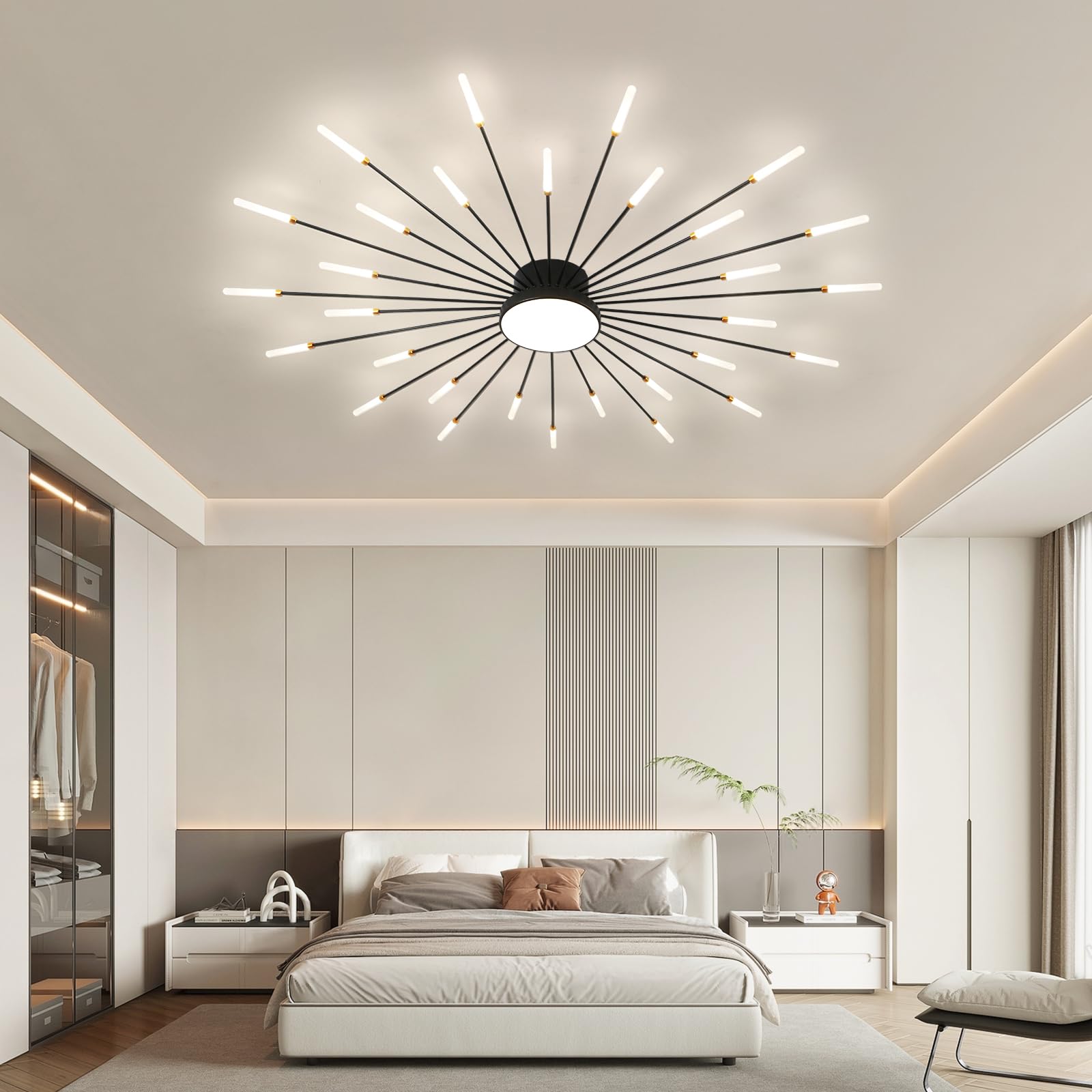 JAYMP Modern Flower Ceiling Light Fixture, 30+1 Lights, Matte Black, Acrylic, Model GB6528, Flush Mount for Living Room/Dining Room