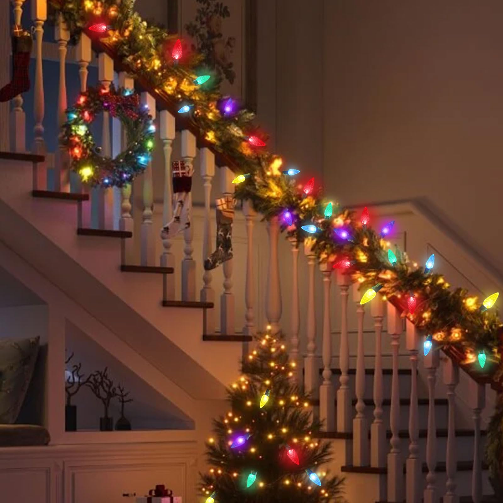 Olixmlya 50Led C6 Christmas Lights 23Ft C6 Led Christmas Lights C6 Christmas String Lights Connectable Plug-In For Indoor Outdoo