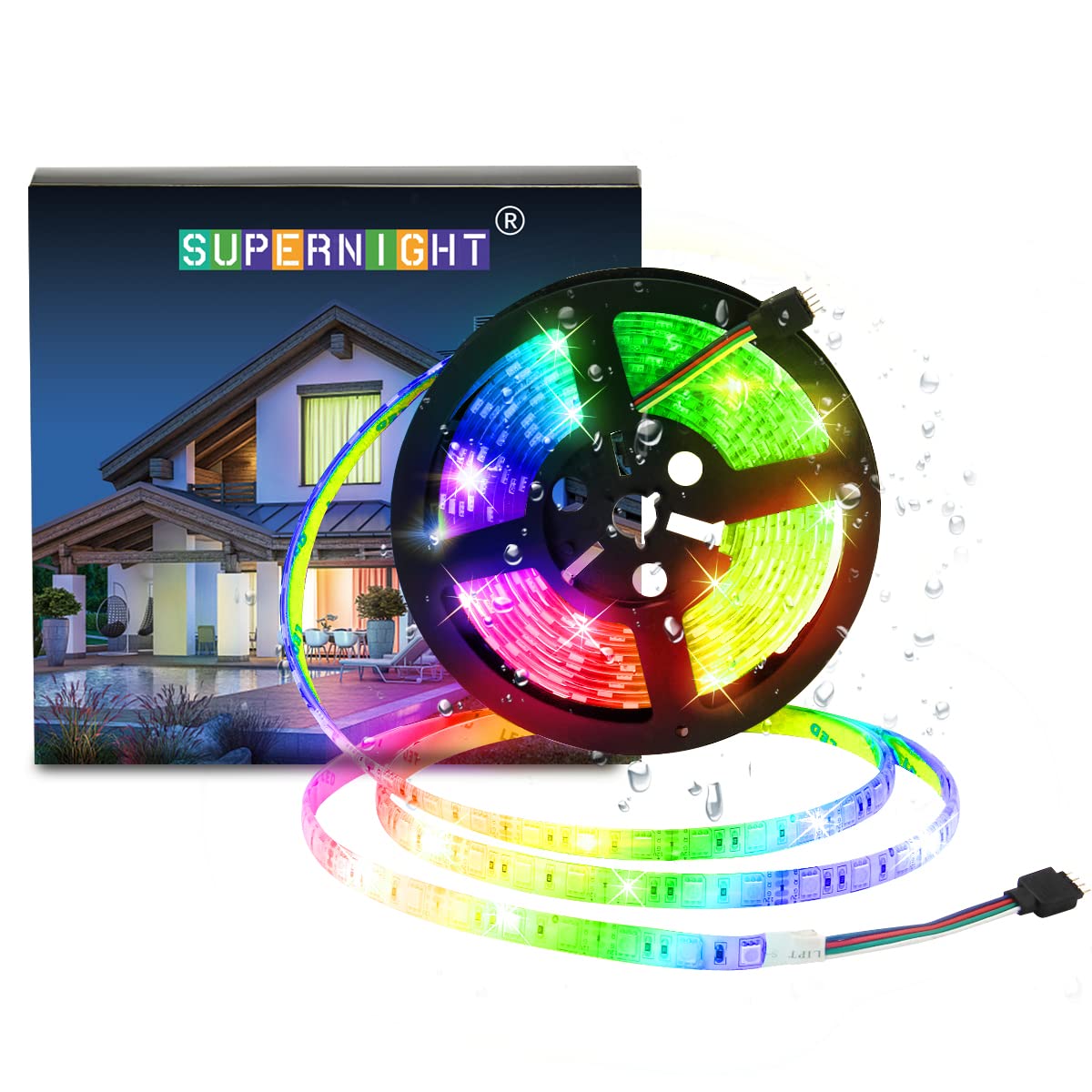 Supernight 32.8Ft Rgb Led Strip Lights, 600 Leds, Waterproof, Flexible, Model St-Ting-L262, Multicolor For Bedroom & Tv Backlighting