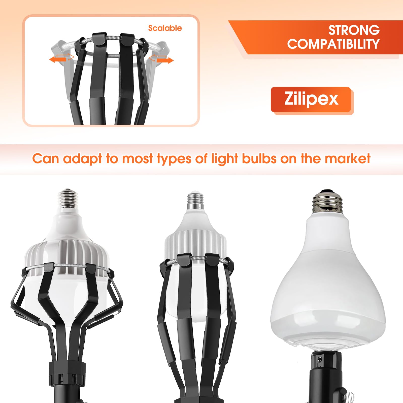 Zilipex Light Bulb Changer - 20ft Telescopic Extension Pole Tool, Aluminum, Black, 3-12ft with Baskets and Suction Cup