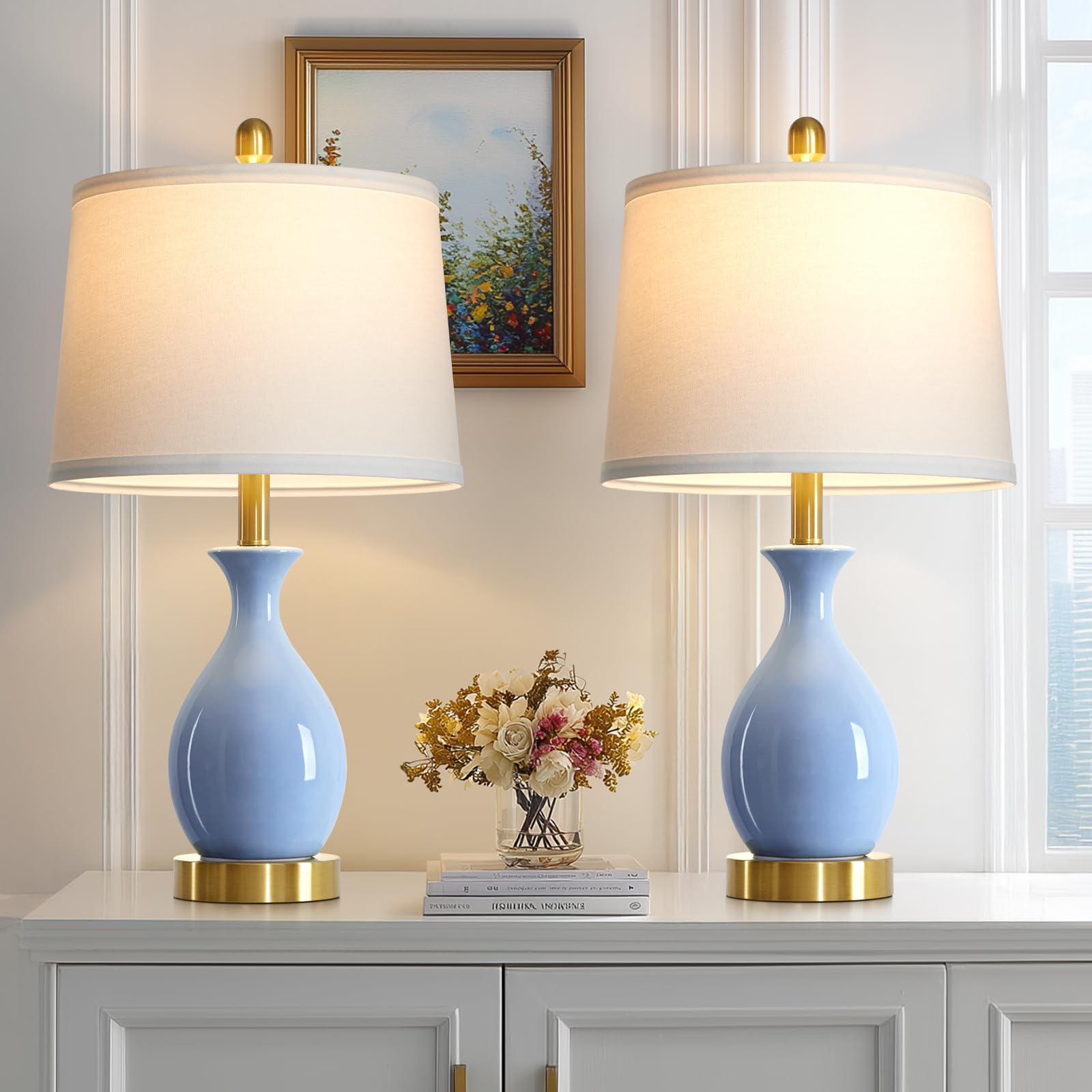 luxeflow 24 Light Blue Ceramic Table Lamps Set of 2