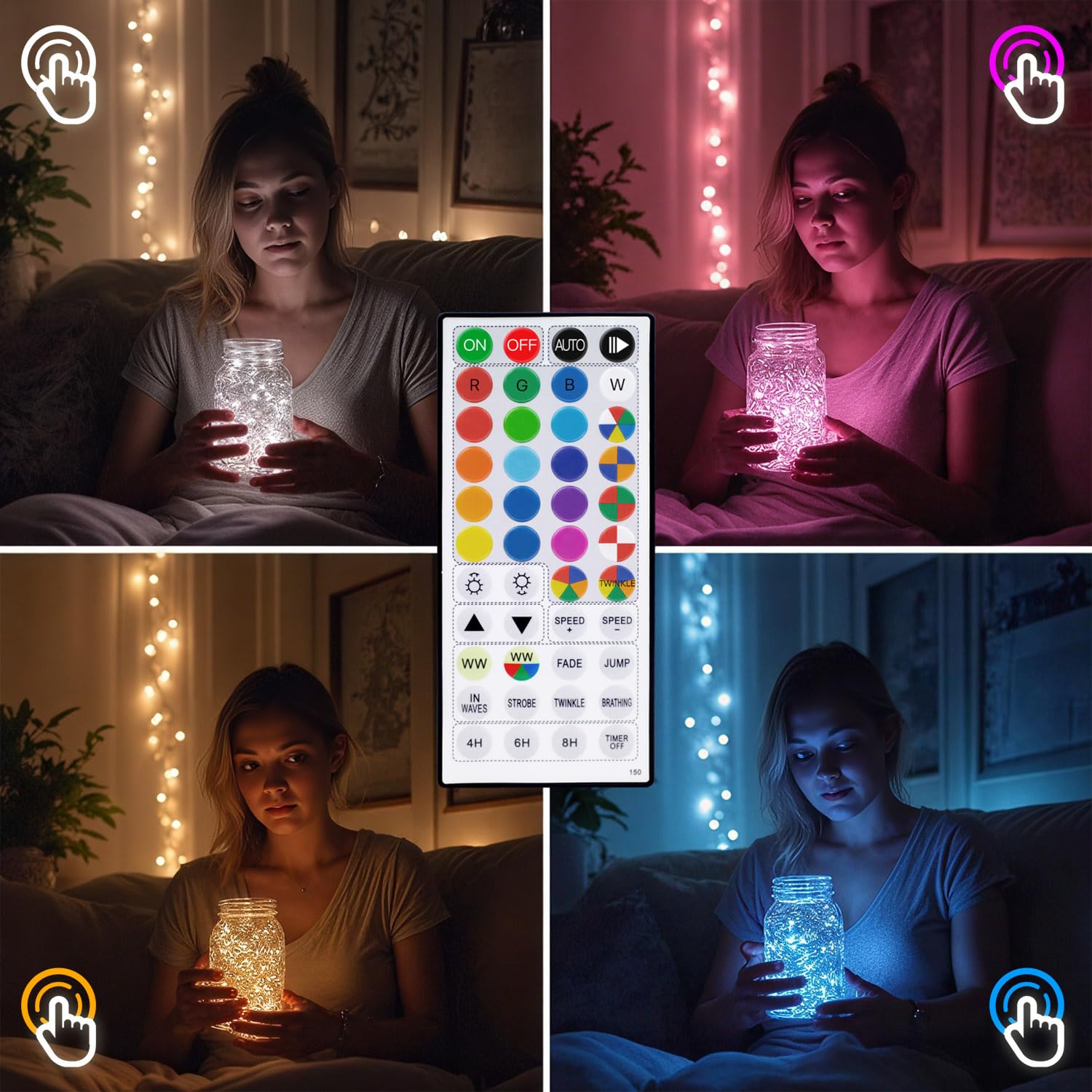 Homestarry Fairy Lights USB Plug 33ft 100LEDs Warm White Color Changing String Lights Model HS-16-002