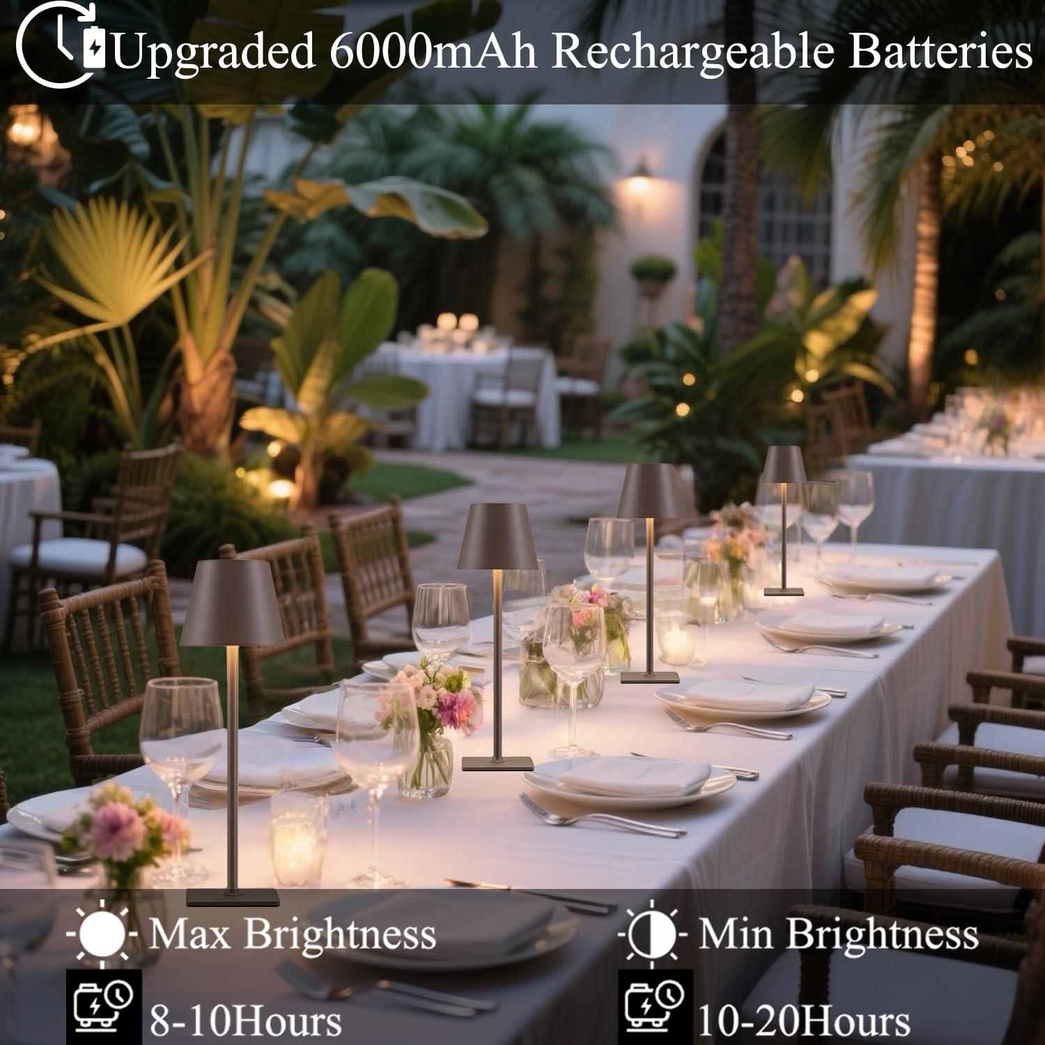 LamparaDecor Brown Cordless Table Lamps Set of 2, Vintage Rechargeable Metal Lighting for Dining, Kitchen, and Bathroom, Model Lamparadecor-CL-2PACK-Brown