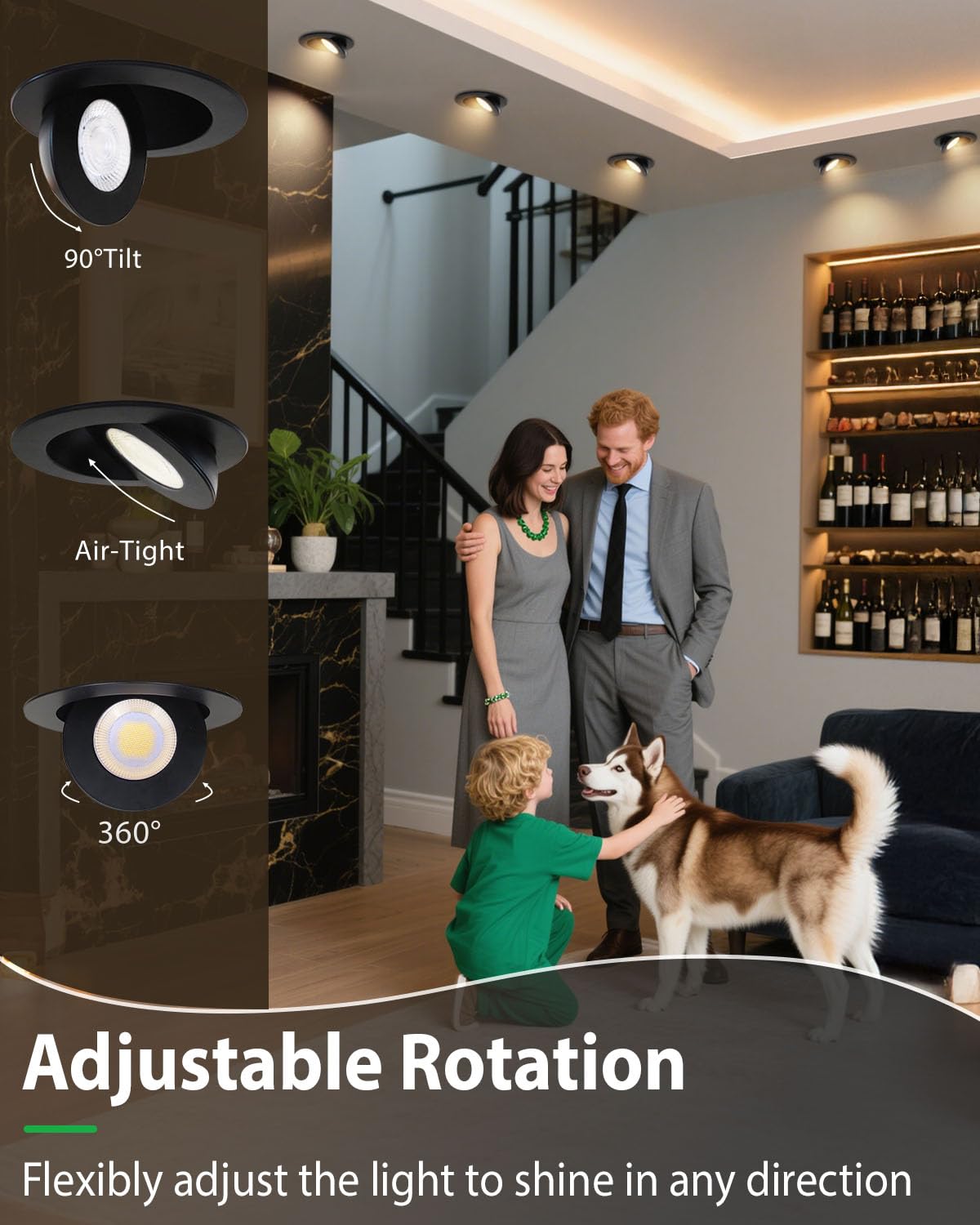 Zouzai 4 Inch 5Cct Gimbal Black Led Recessed Lights  360+90 Adjustable Directional Recessed Lighting  2700K-5000K Dimmable Retrofit Eyeball Can Lights With Jbox  Etl&Energy Star(Black 1 Pack)