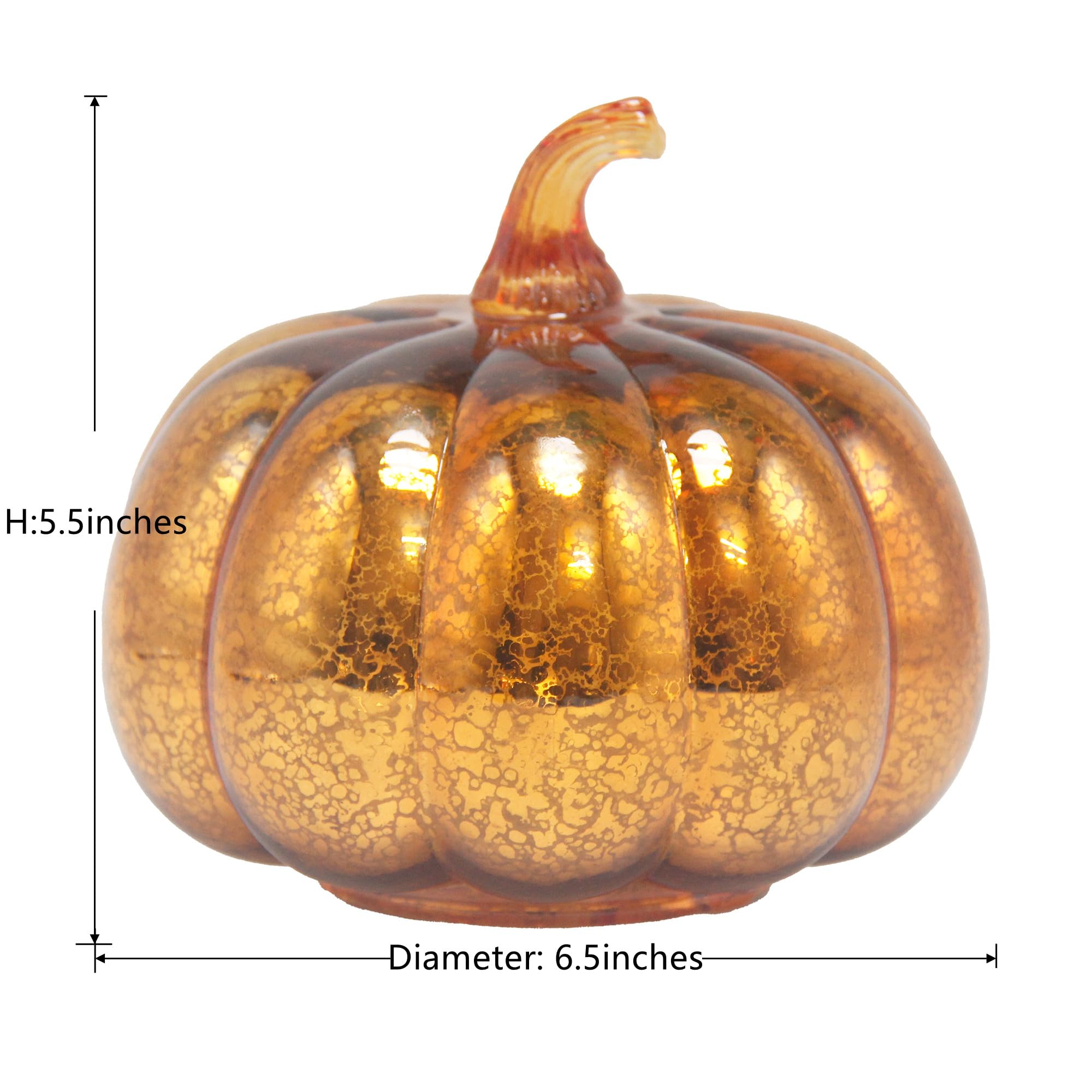 Cfdecor Mercury Glass Pumpkin Light With Timer, Battery Operated Led, 10 Fairy Lights, Gold2, Model Mge, Ideal For Halloween & Thanksgiving Decor