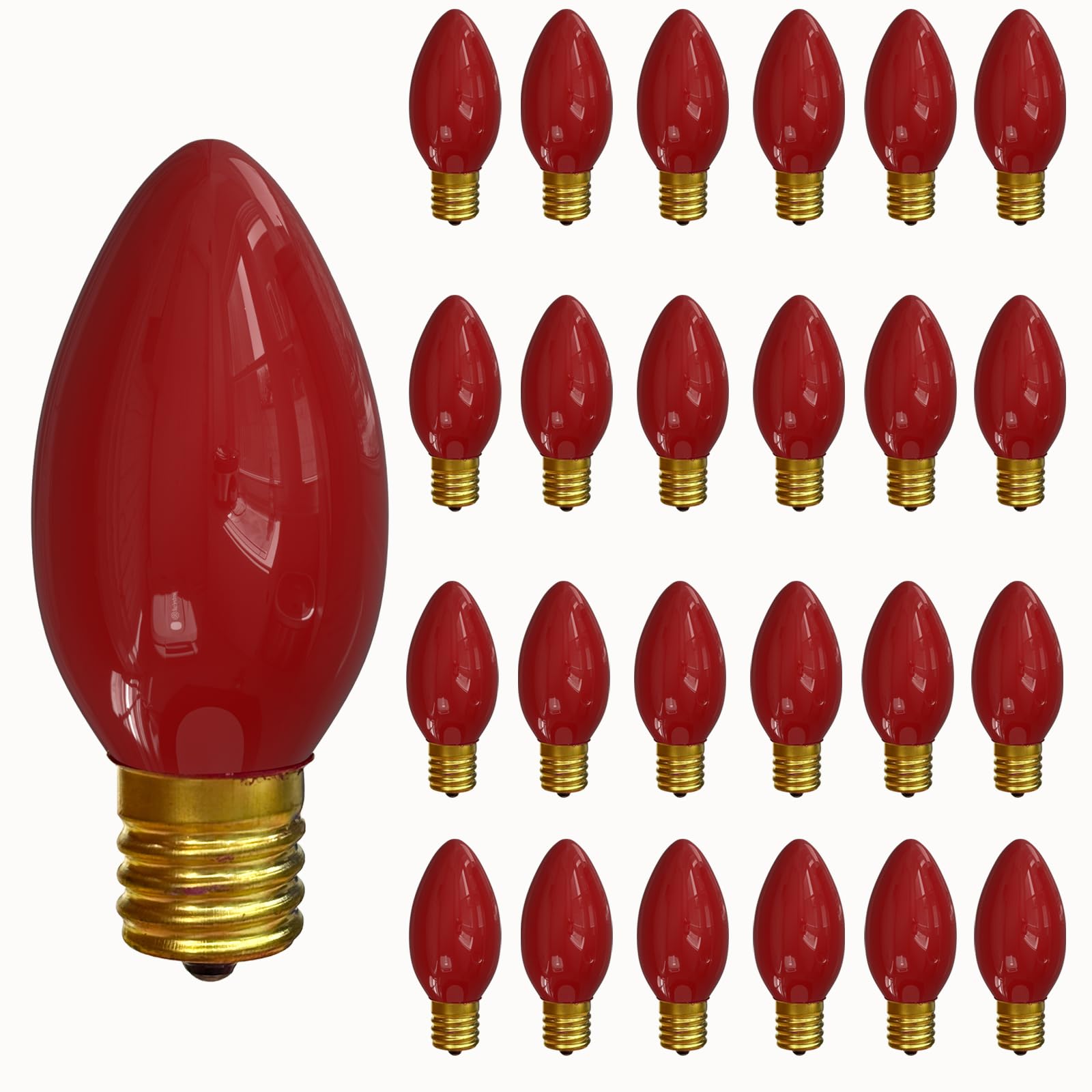 Oviejo 25 Pack C9 7W Christmas Red Light Bulbs  C9 Red Ceramic Incandescent Light Bulb for Valentine String Lights  E17 Intermediate Base  7 Watt