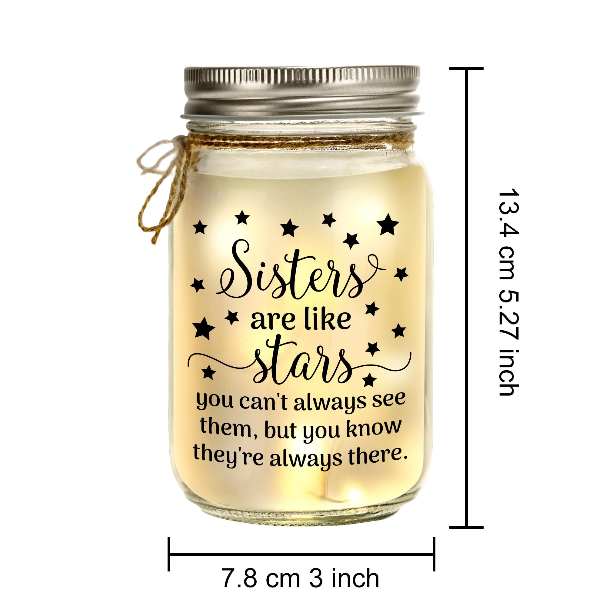 Kenon Mason Jar Night Light for Sister - Personalized Home Decor, Birthday & Mother's Day Gift - Model MJNL, Color: Sister