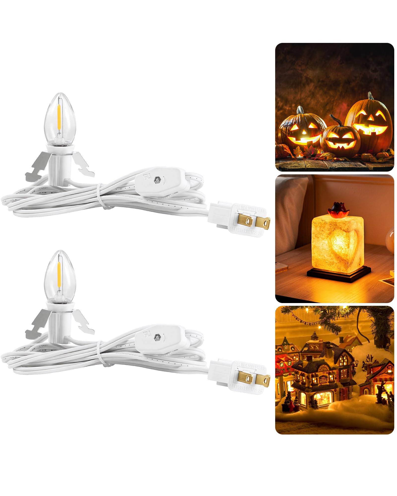 GOEBLESON Christmas Village String Lights 6FT, Warm White C7 LED Bulbs, Model W06VLP205, with Socket and Switch