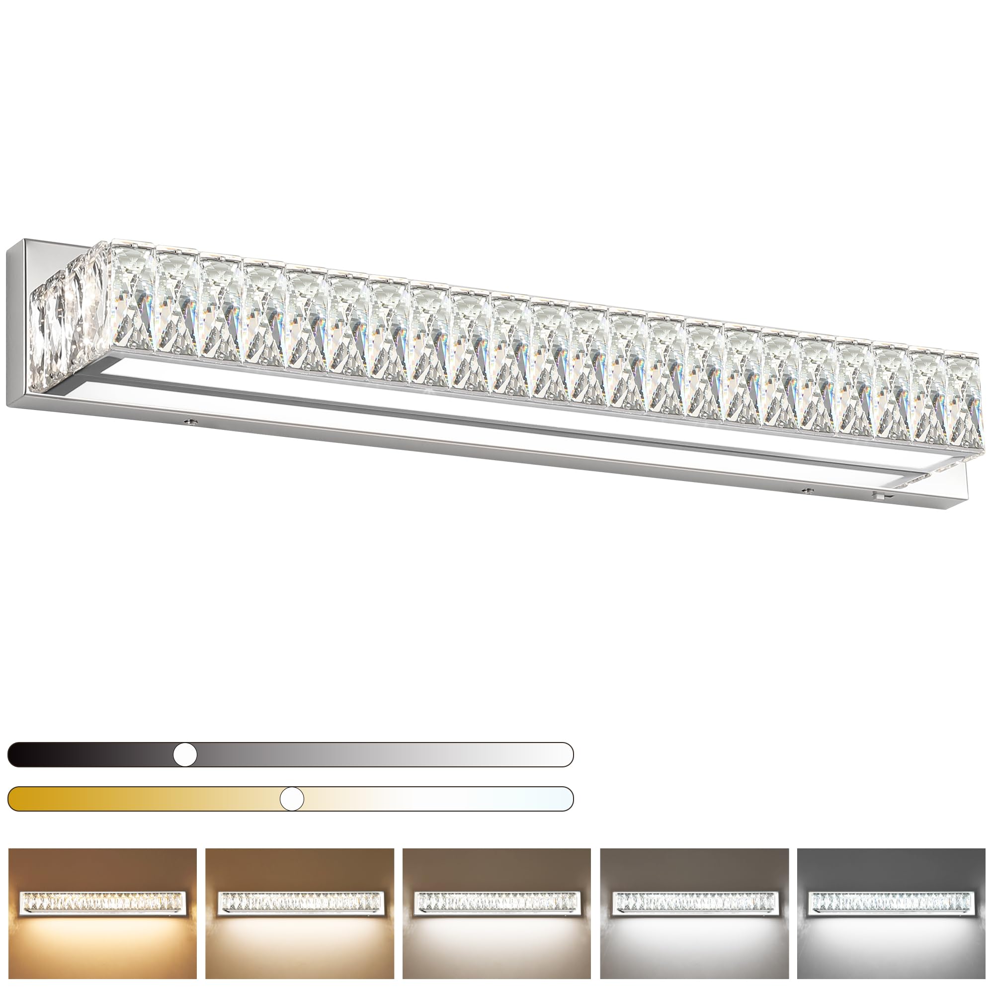 Zuzito 30In Led Bathroom Lights Over Mirror Modern Crystal Vanity Lights Bar Chrome Wall Lighting For Bath