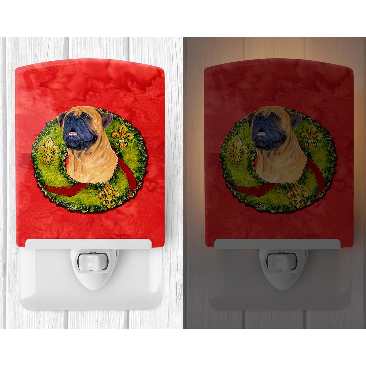 Carolines Treasures Ceramic Night Light Bullmastiff Wreath, 6x4x3 inches, UL-Certified, Multicolor