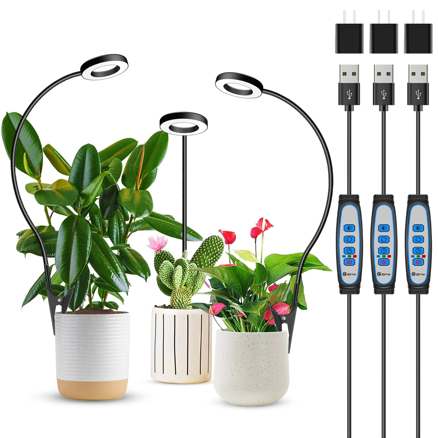 Xuligron Plant Lights For Indoor Growing, 144 Led Full Spectrum Grow Light With Clip 3 Pack, Black Halo Indoor Plant Light 2 Ins
