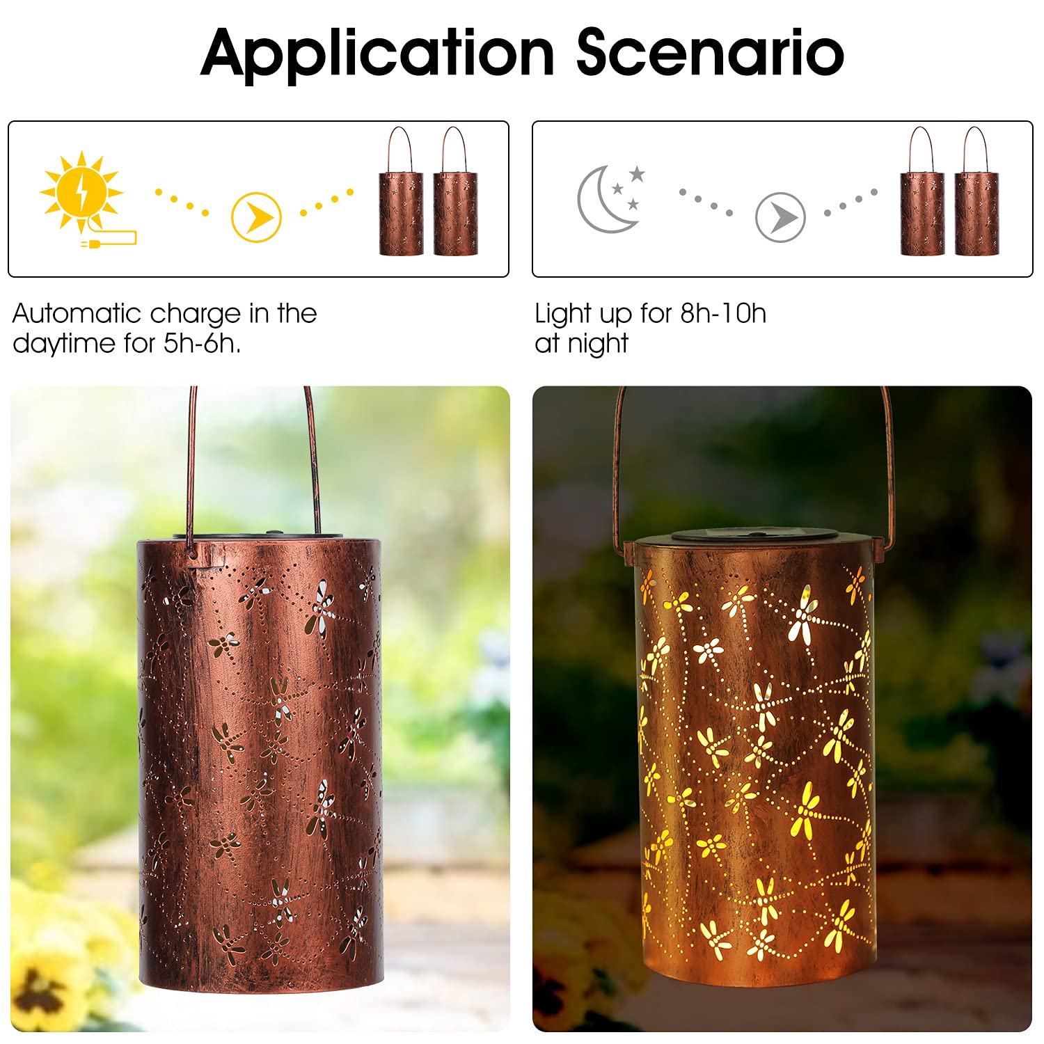 DIBIEECN Solar Lantern - Waterproof LED Dragonfly Design, Purple Bronze, Model RC-DL1003, Perfect for Garden, Patio, and Pathway Decor