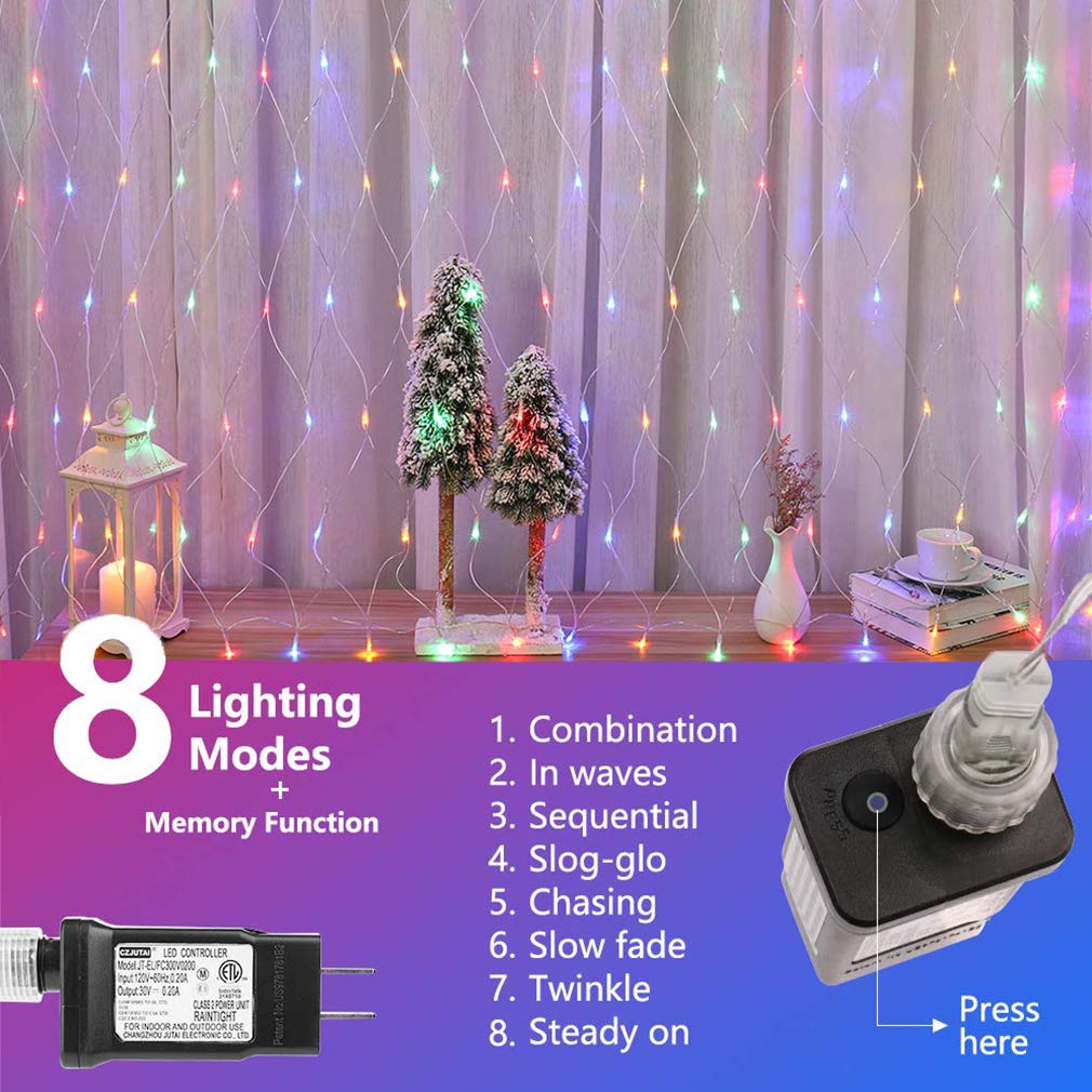 woohaha LED Net Mesh Fairy String Lights, 192 LEDs, 9.8ft x 6.6ft, Multicolor, Model QX-U-O-N-192-M, Safe for
