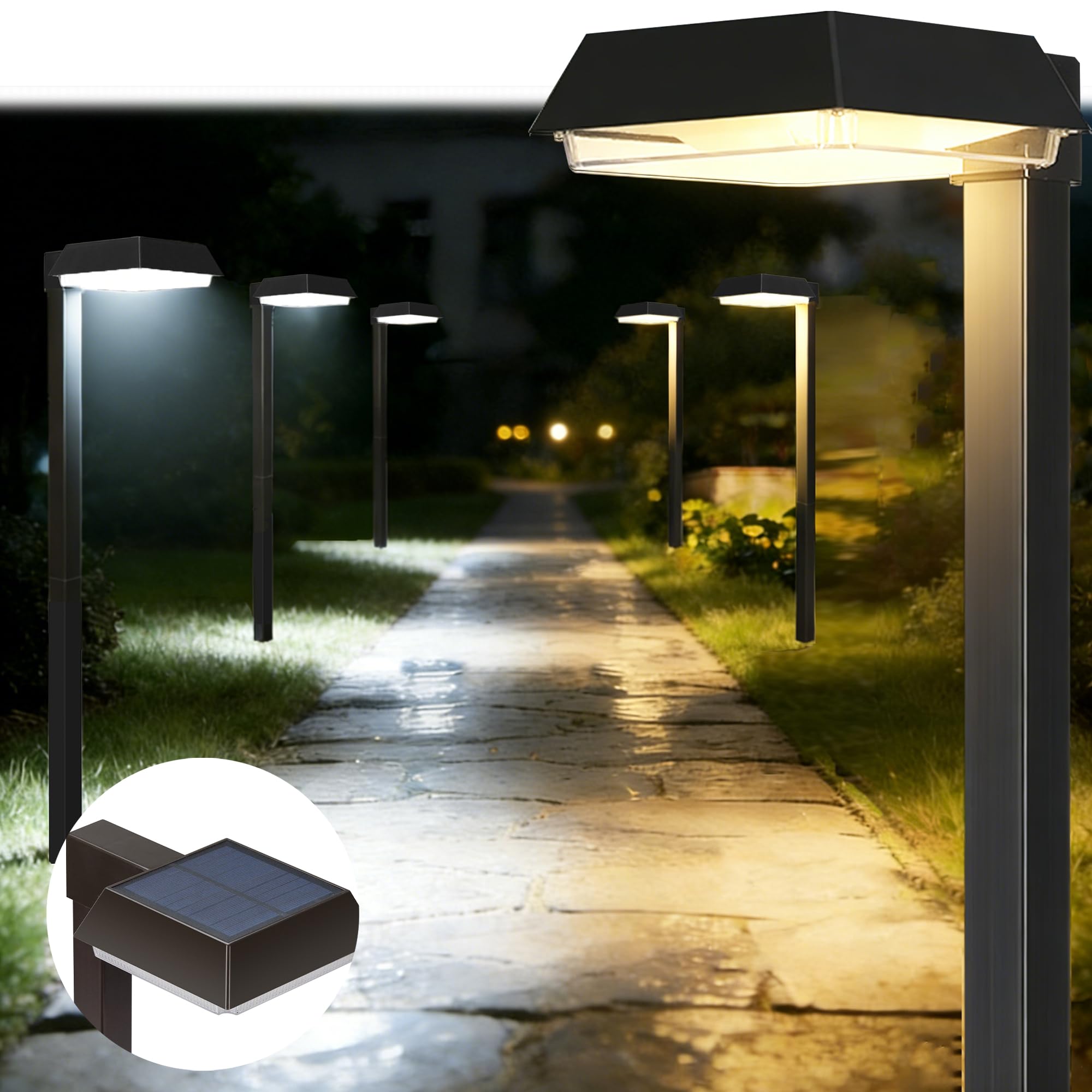 Bobcat Solar Pathway Lights Super Bright 300 lumens with 2-in-1 Warm White and Daylight Modes  Black LED Solar Lights Outdoor Waterproof for Path  Sidewalk  Driveway or Walk Way Light (6 Pack)