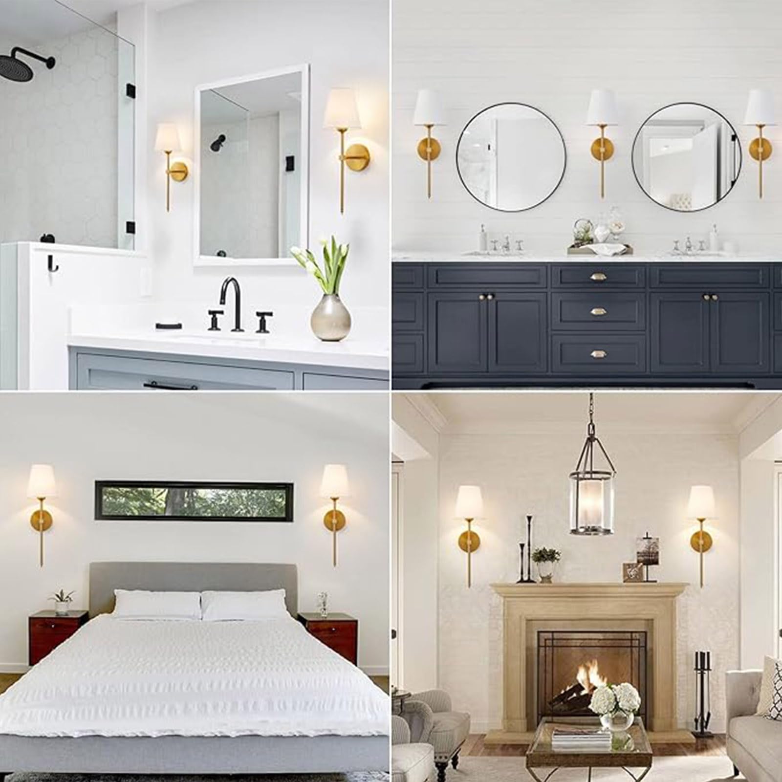 KUAUGST Wall Sconces, Retro Industrial Bathroom Vanity Lighting, Metal, Gold Fabric Shade, Set of 2, Model: wall sconces-04