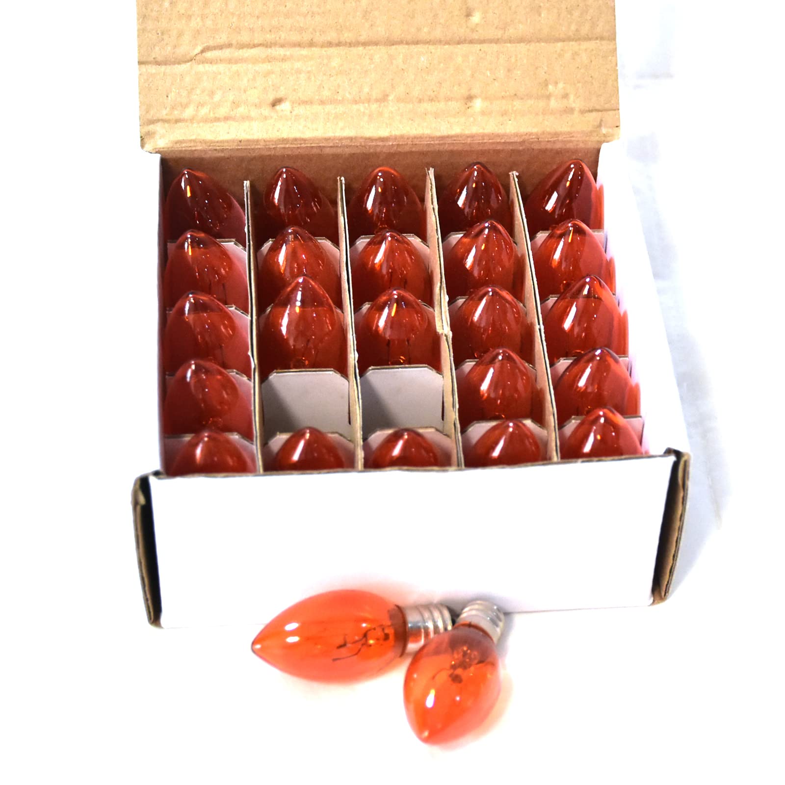 CHYParty C7 Replacement Bulbs - 25 Pack 5W Orange Glass Light Bulbs for Outdoor Decor, E12 Candelabra Base, Halloween & Christmas Use