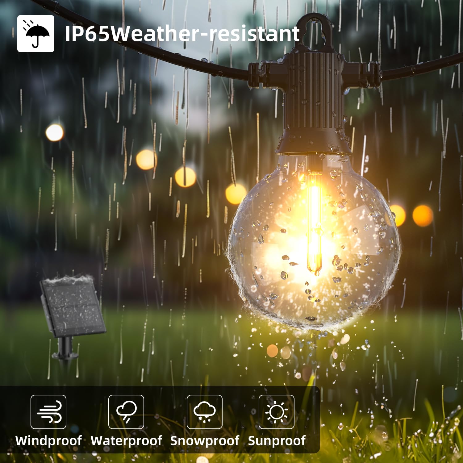 Kawaya Solar Powered String Lights For Outside, Outdoor Ip65 Waterproof Led Patio Light With Usb-Charging, Shatterproof Edison H