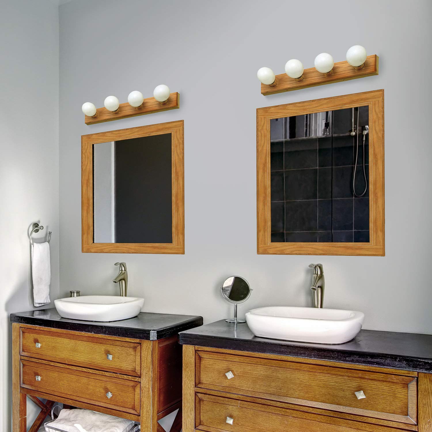 Design House 500207 4-Light Vanity Light, Honey Oak Wood Finish, Modern Design