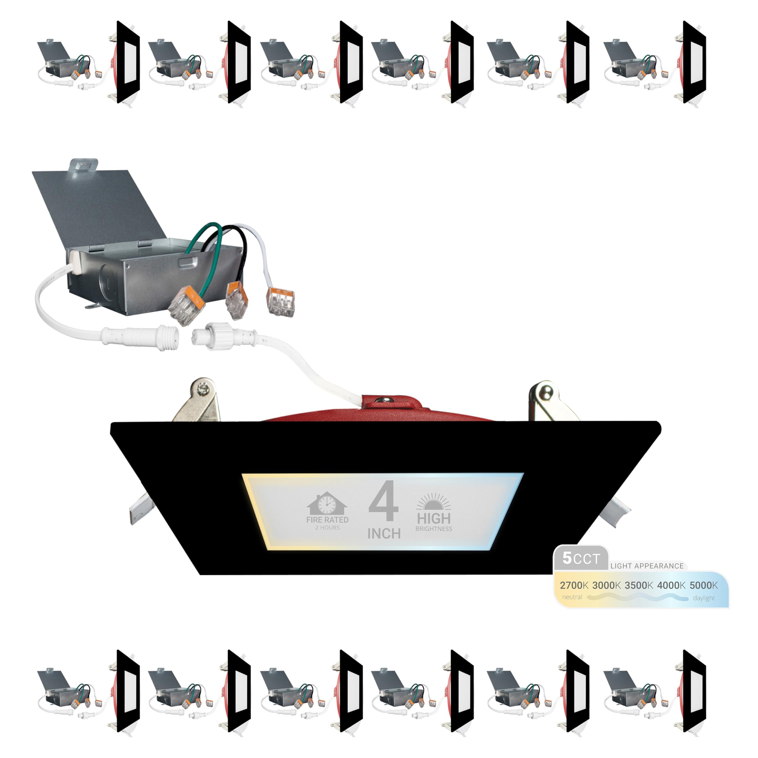 NUWATT 12 Pack, 4 Inch 2 Hour FIRE Rated LED Recessed Light, 2700K/3000K/3500K/4000K/5000K Selectable, 900 Lumen Dimmable, IC Ra