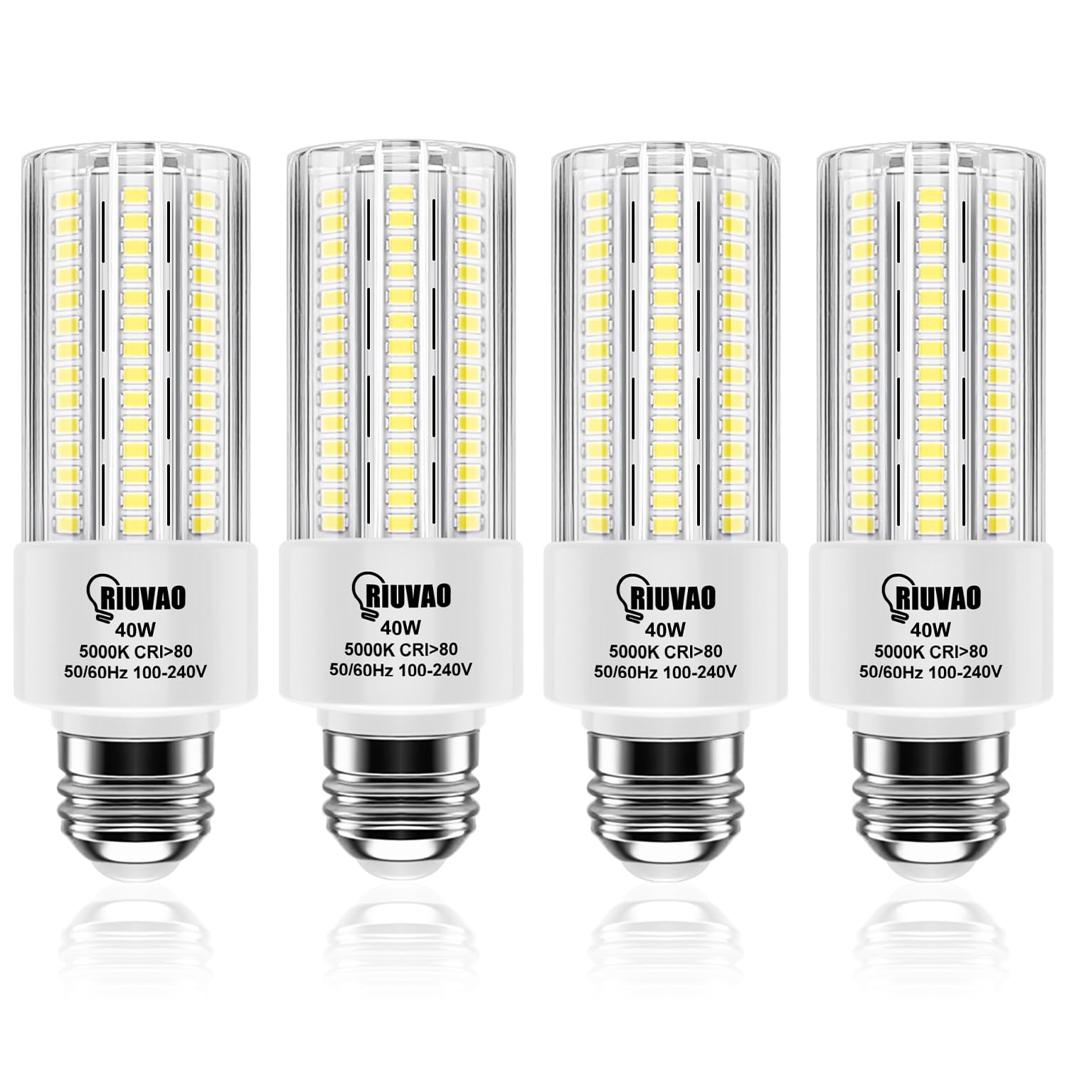 RIUVAO 4pcs LED Light Bulb 5000LM 300w Equivalent Super Bright 5000K Cool Daylight White 40W LEDs Bulb E26/E27 Medium Base for O