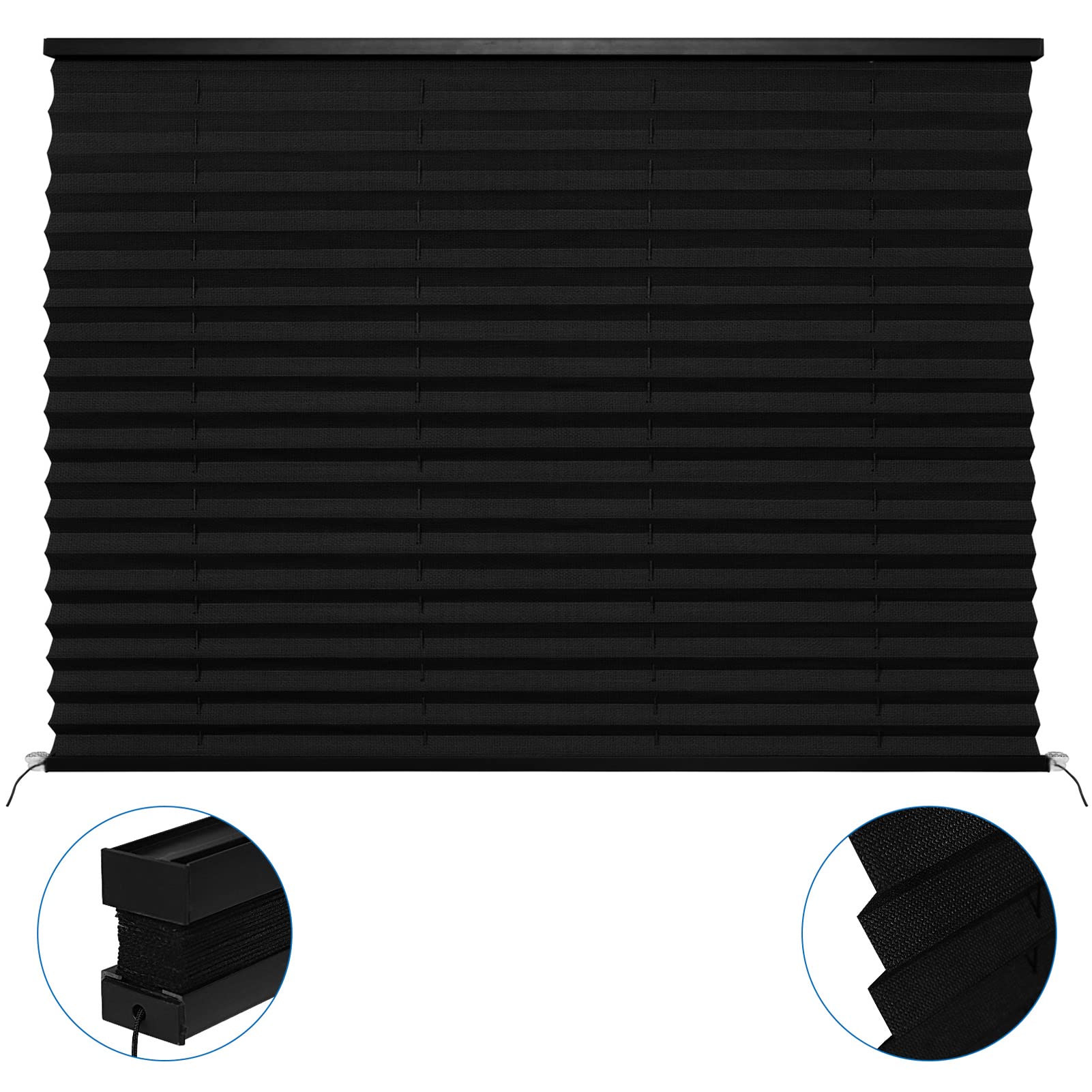 NOVINO RV Blinds for Camper Windows - Pleated Shade 50"W x 38"H, Black, Ideal for Travel Trailers and Motorhomes