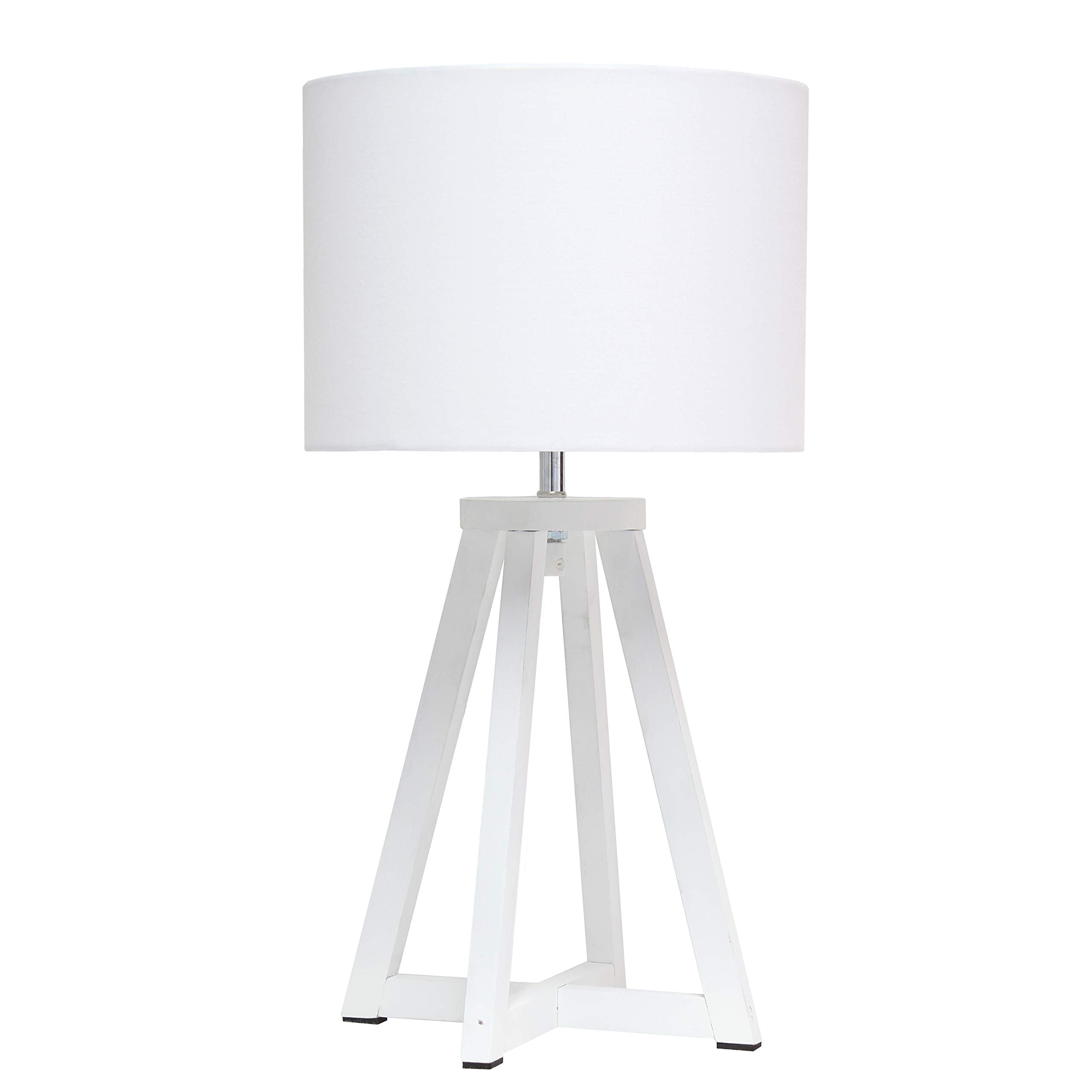 Simple Designs Lt1069-Wow Interlocked Triangular Wood Fabric Shade Table Lamp, White/White