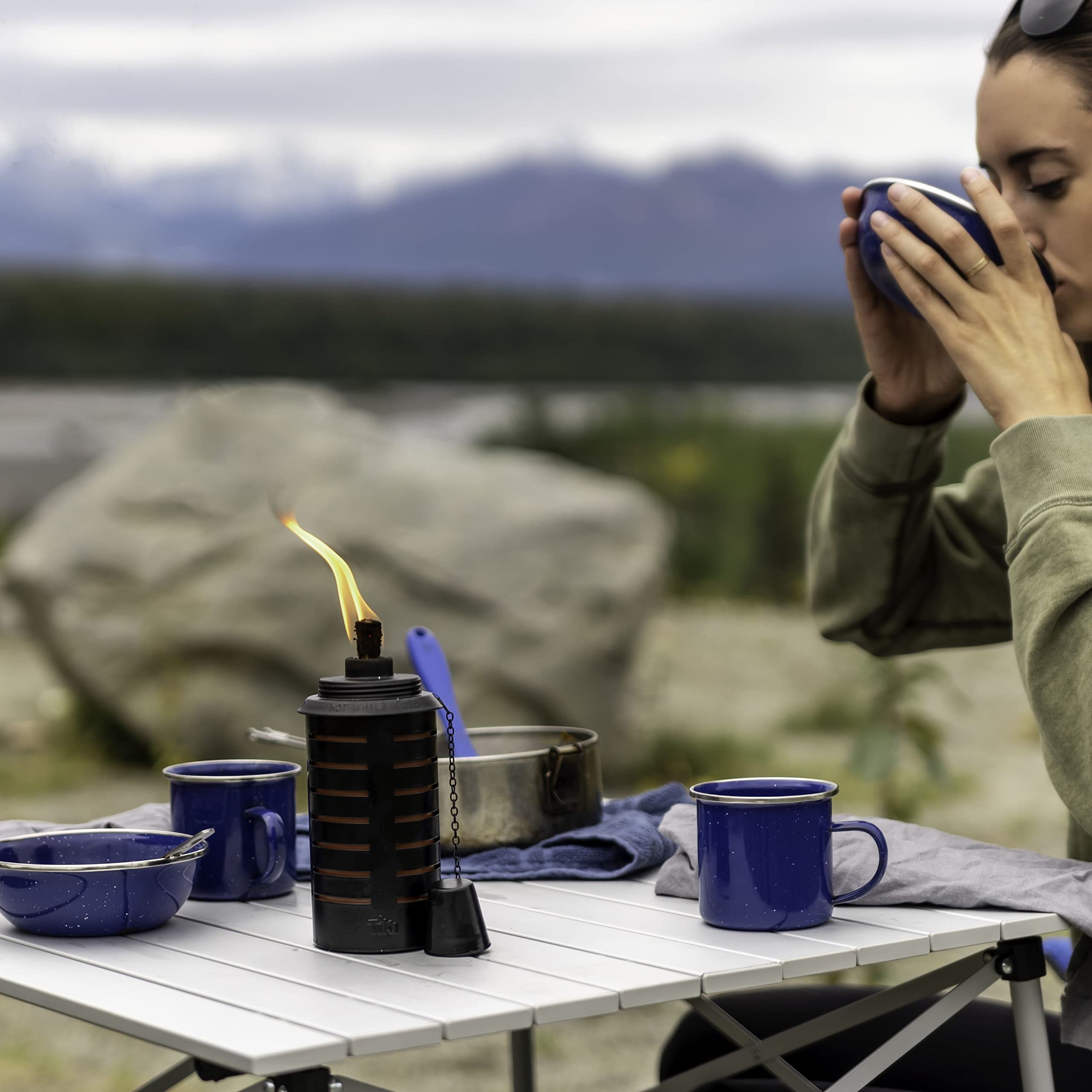 Tiki Metal Black & Orange Easy Install Outdoor Torches, 2-Pack - 65-Inch Decorative Tiki Torches For Patio, Lawn, Backyard & Gar