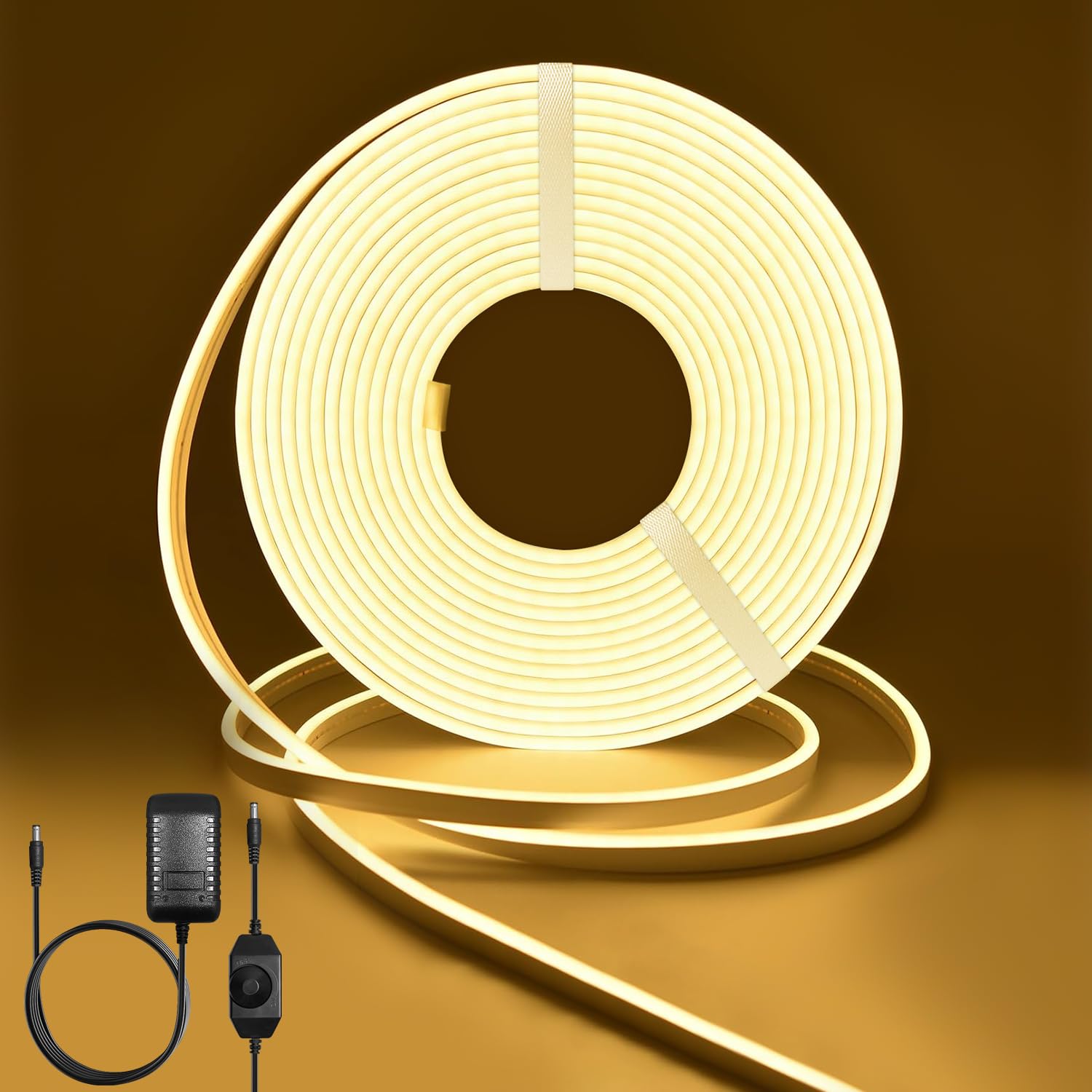 Lucienstar LED Neon Lights  12V Warm White Dimmable LED Band Lights  16.4ft/5m Waterproof LED Neon Rope Lights  3000K Neon LED Band for Bedroom Indoor Home Decor (Power Adapter Included)