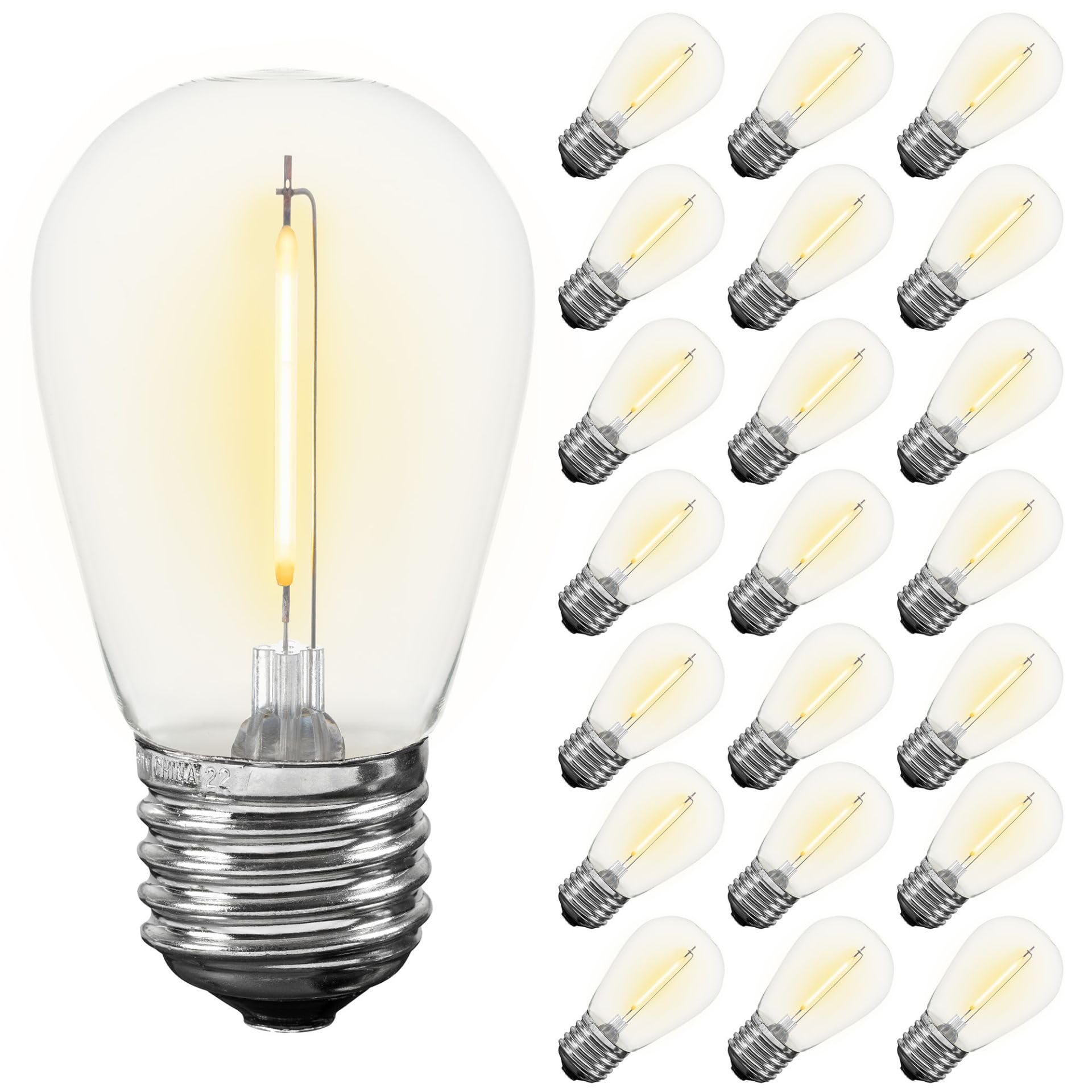 Novelty Lights S14 LED String Light Replacement Bulbs, 25 Pack, Shatterproof Plastic, E26 Base, Warm White, 30,000-Hour Lifespan