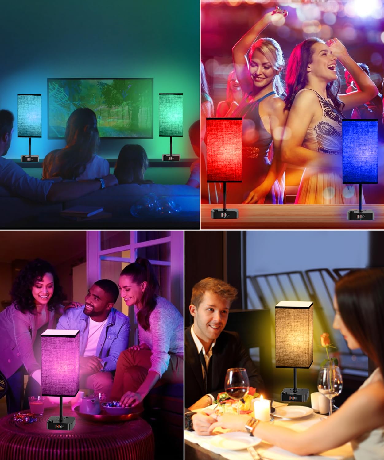 Rgb Table Desk Lamp With 16 Million Colors & Music Sync | Smart Color Changing Nightstand Light Stepless Dimmable Warm-Cool White + Usb Charging Ac Outlets For Gaming Home Office Bedroom Mood Lighting