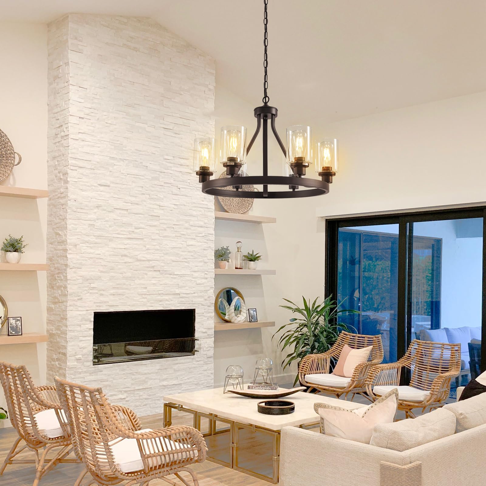 Lanhall 6-Light Farmhouse Chandelier, Oil Rubbed Bronze Metal Pendant Light, Adjustable Height with Glass Globes, Model 1065