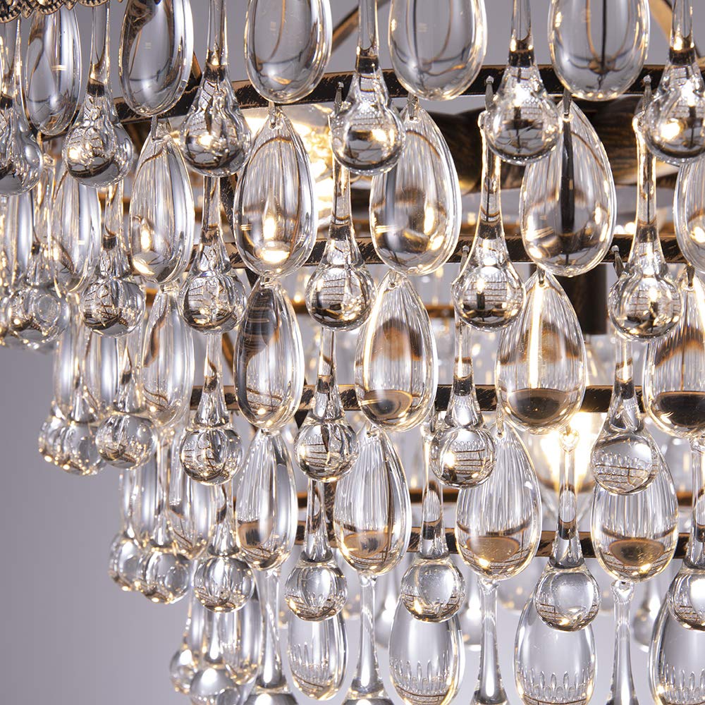 Wellmet 6-Light Crystal Chandelier, 20"W Bronze 5-Tier Farmhouse Ceiling Fixture for Foyer, Dining Room, Bedroom, Kitchen