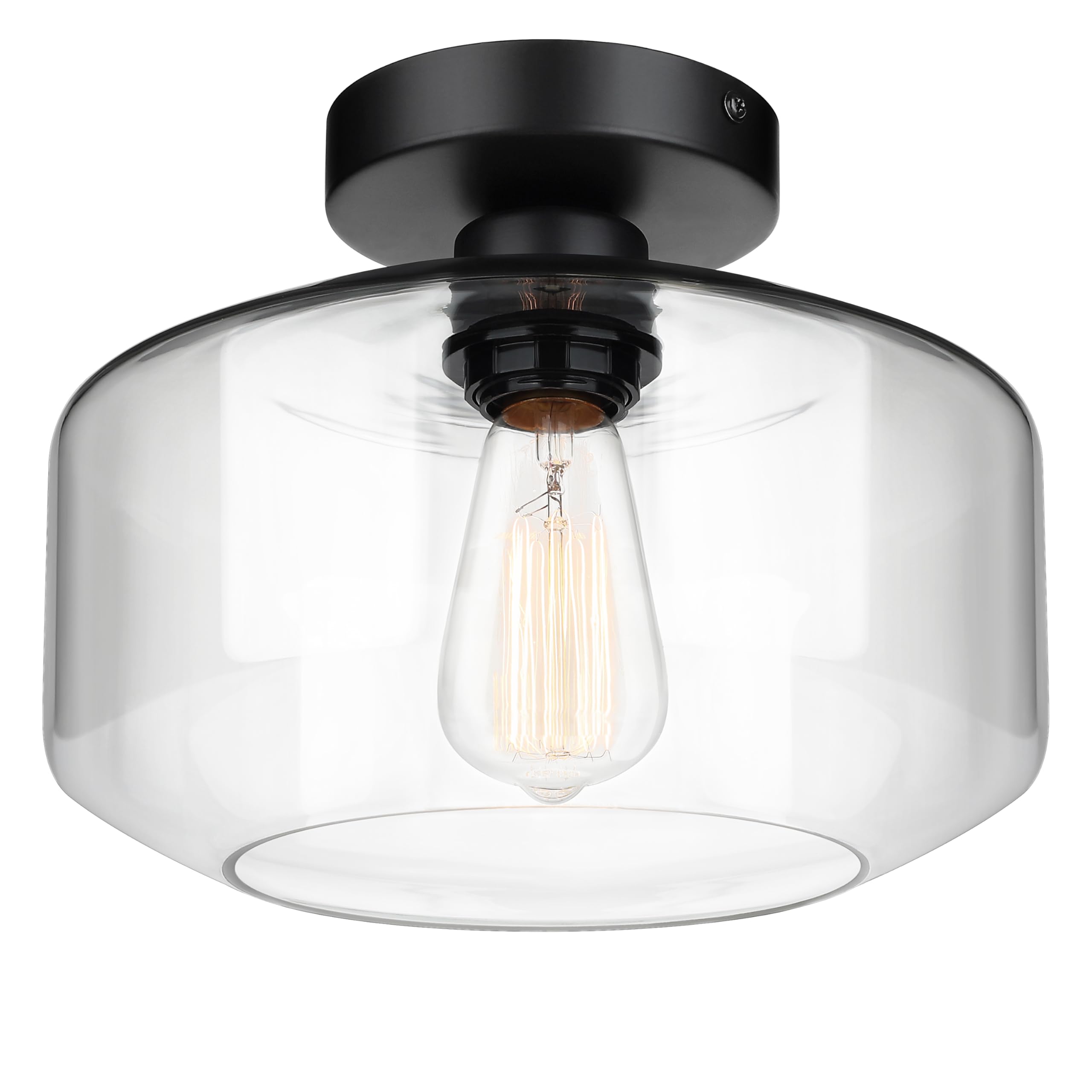 MAXvolador Industrial Semi Flush Mount Ceiling Light Extra Large, Clear Glass Pendant Lamp Shade, Lighting for Hallway, Vintage 