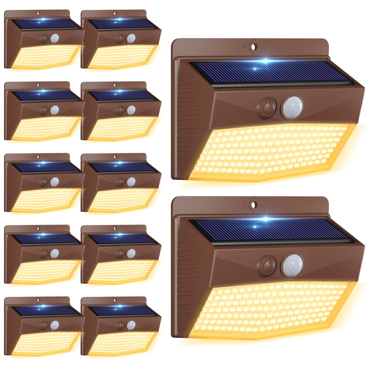 Peasur Solar Outdoor Lights 12 Pack Motion Sensor Waterproof 3 Lighting Modes Brown Warm
