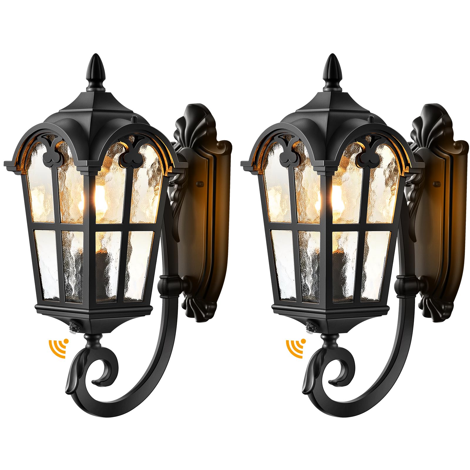 Vianis Dusk To Dawn Outdoor Lighting  Black 2 Pack Vintage Outdoor Light Fixture Lanterns  Outside Lights For House With Ripple Glass For Porch  Garden  Doorway  Waterproof And Anti-Rust  Hardwired