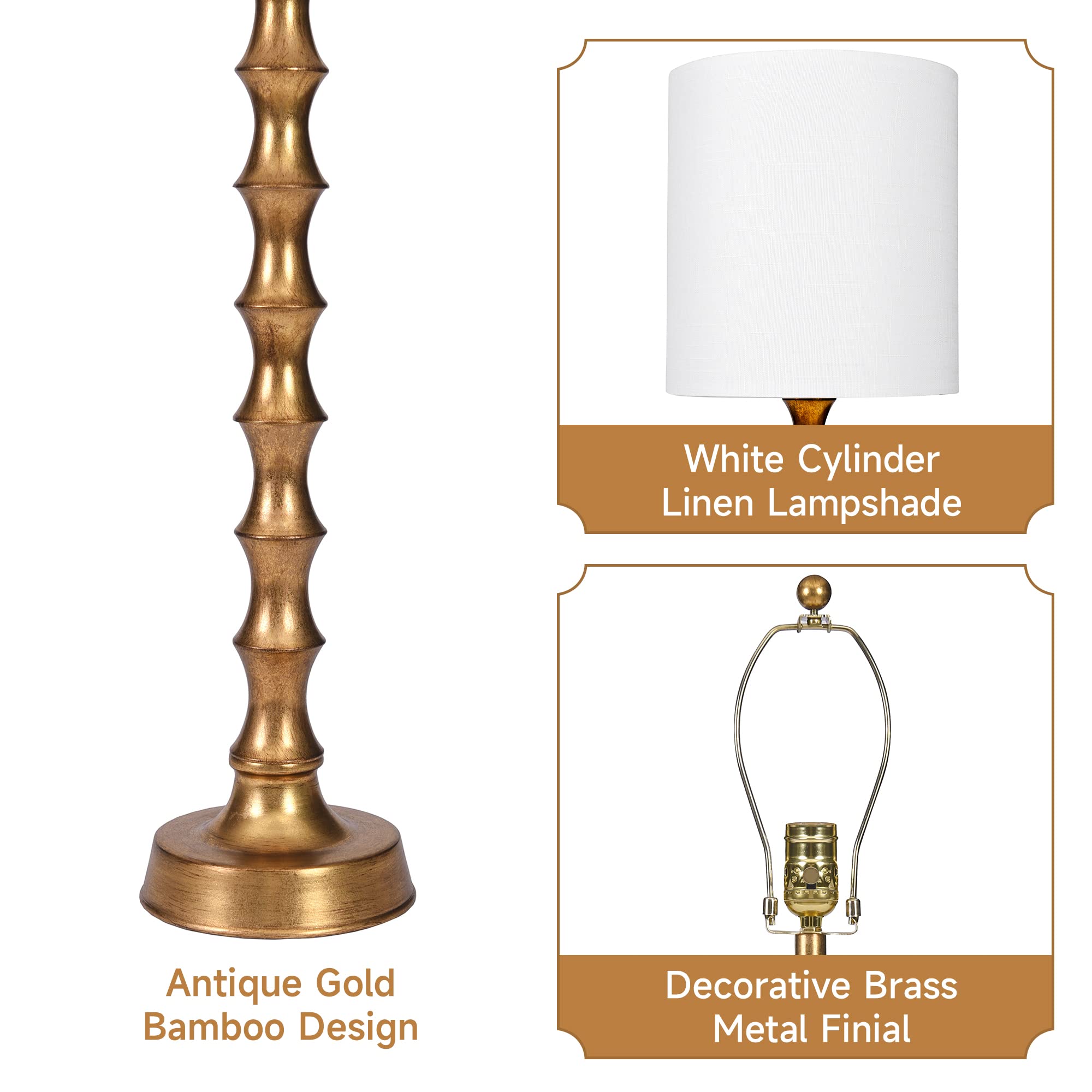 EUO Buffet Lamps Set of 2, 30.5" Tall Gold Metal Candlestick Lamps for Living Room and Dining Room, Modern Design, Model TL2PK-011-GLD